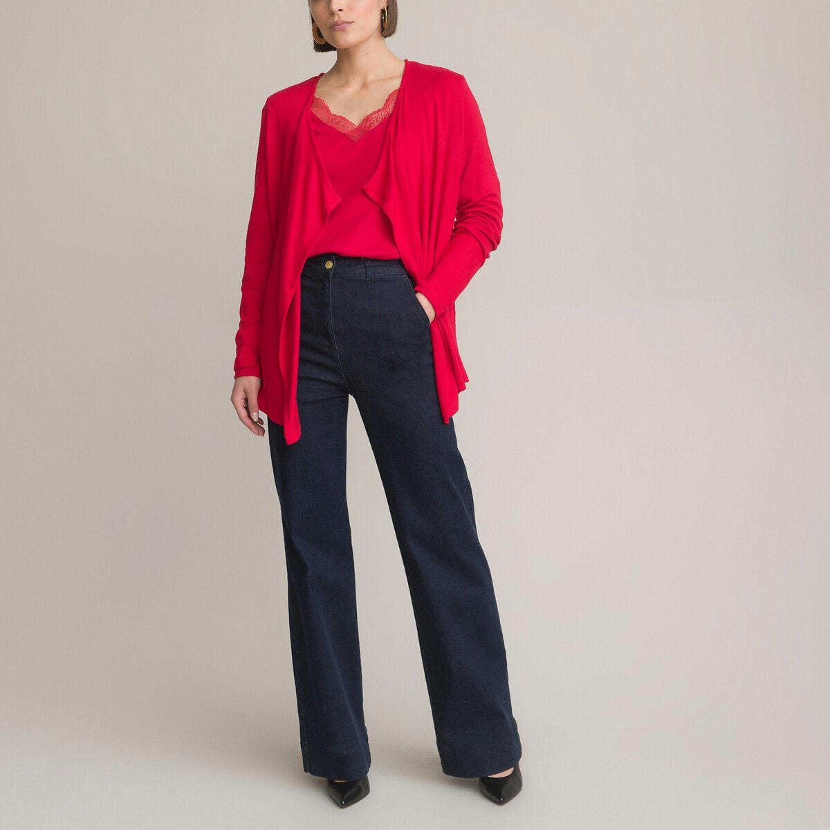 T-shirt col V dentelle, manches longues