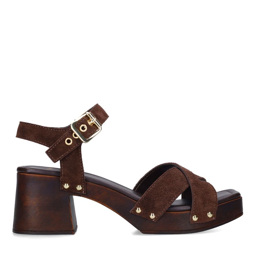 Manfield Bruine suède sandalen met hak