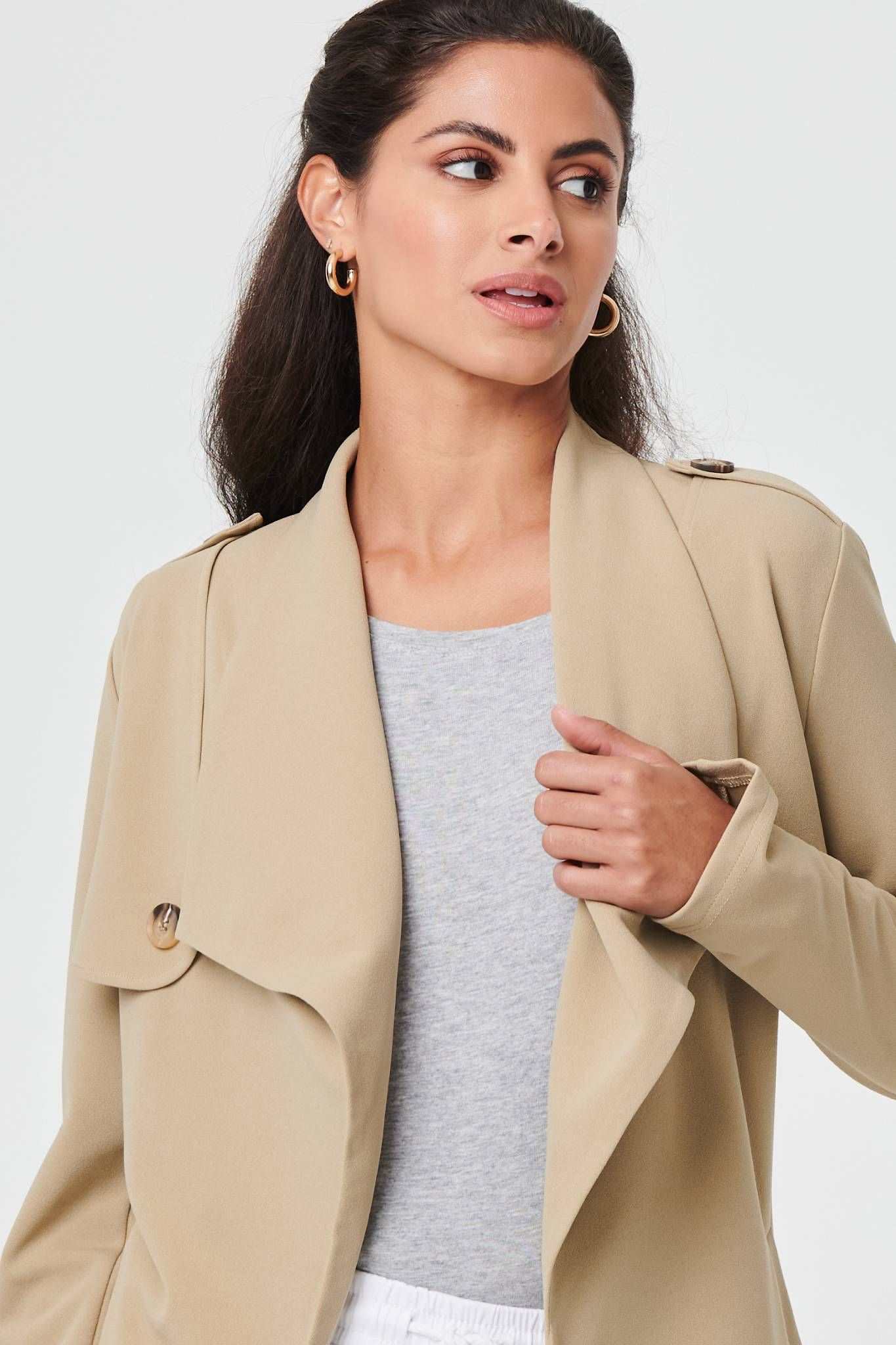 Izabel London Self Tie Thigh Length Lightweight Coat