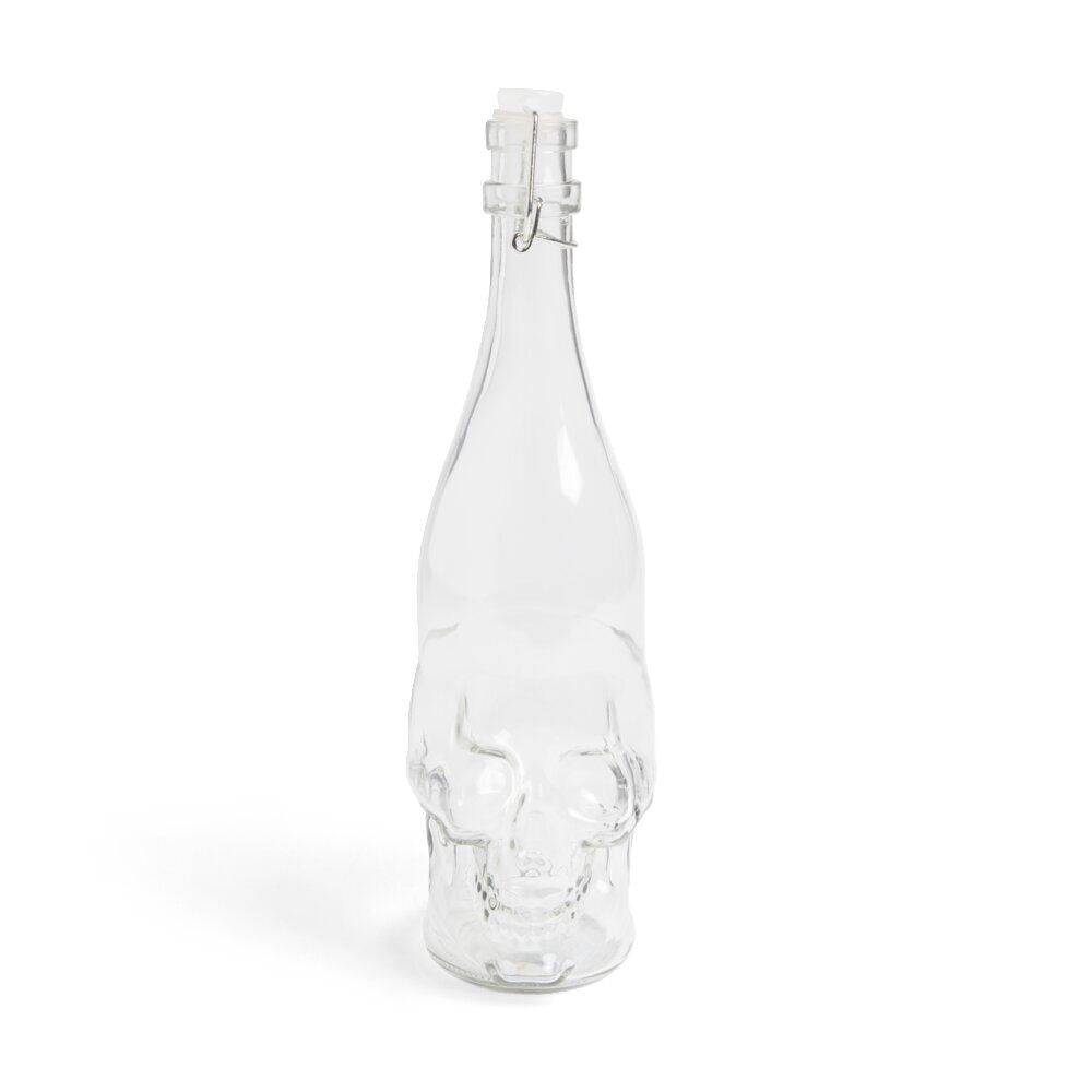 Bouteille Halloween 1L en verre forme tête de mort noire