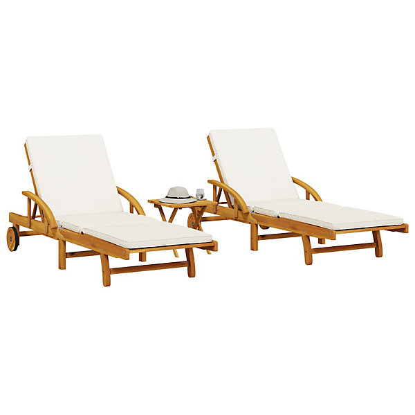 Chaises longues lot de 2 avec table bois massif d'acacia vidaXL