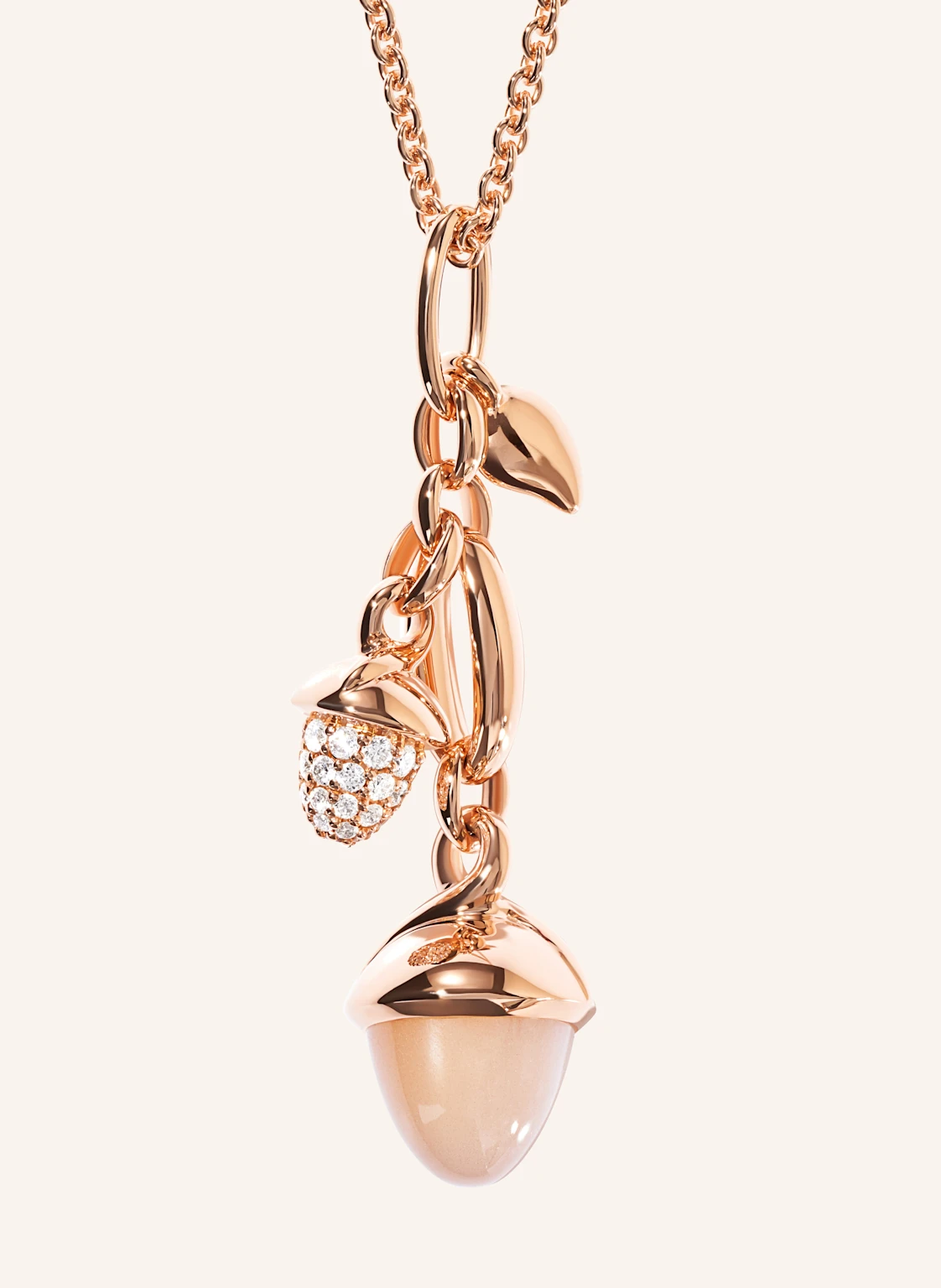 TAMARA COMOLLI Ohrhänger OHRHÄNGER MIKADO DANGLING 2 ACORNS - 'CAMEL' WITH DIAMOND PAVÉ 18K Roségold