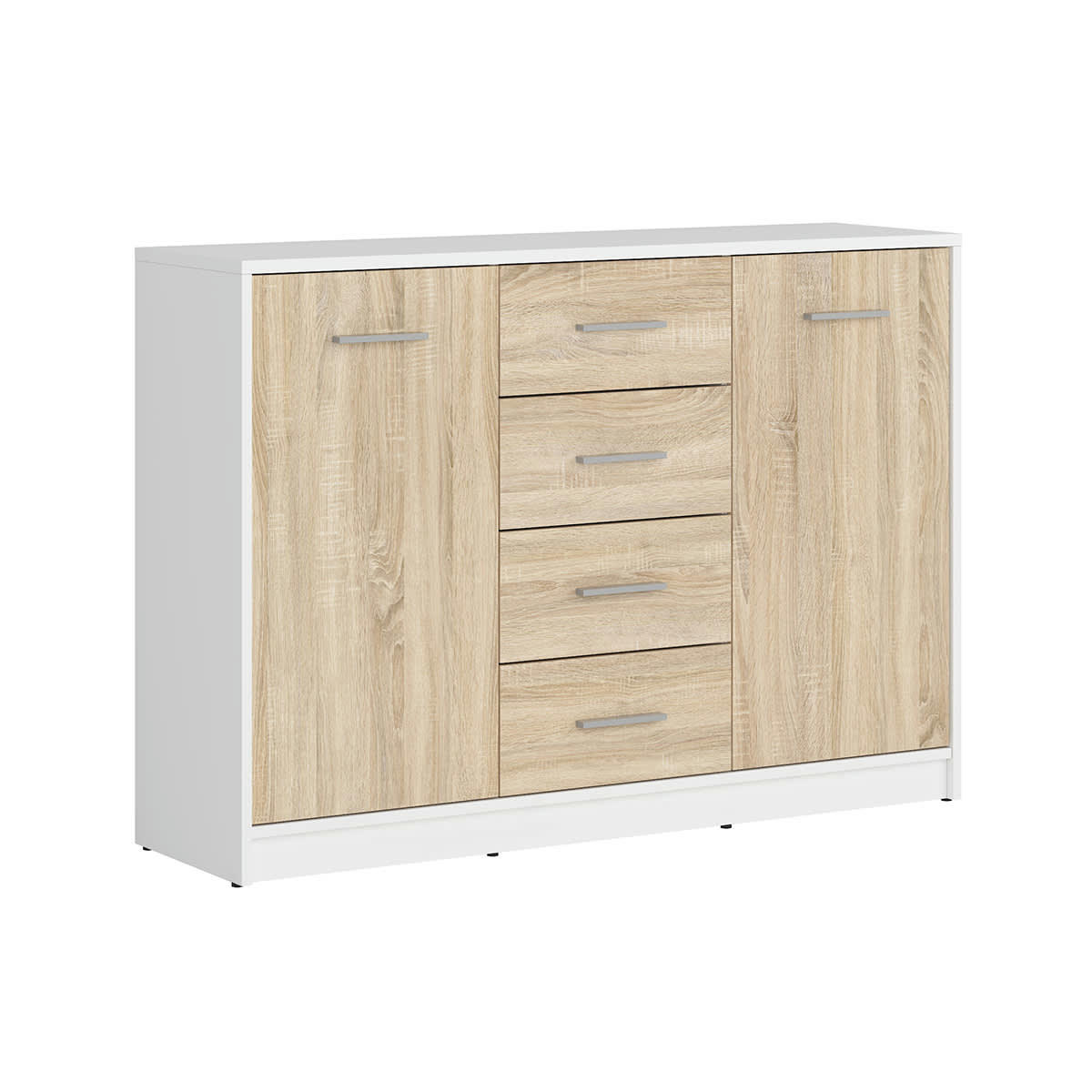 - Buffet 2 portes 4 tiroirs stratifiés naturel et blanc