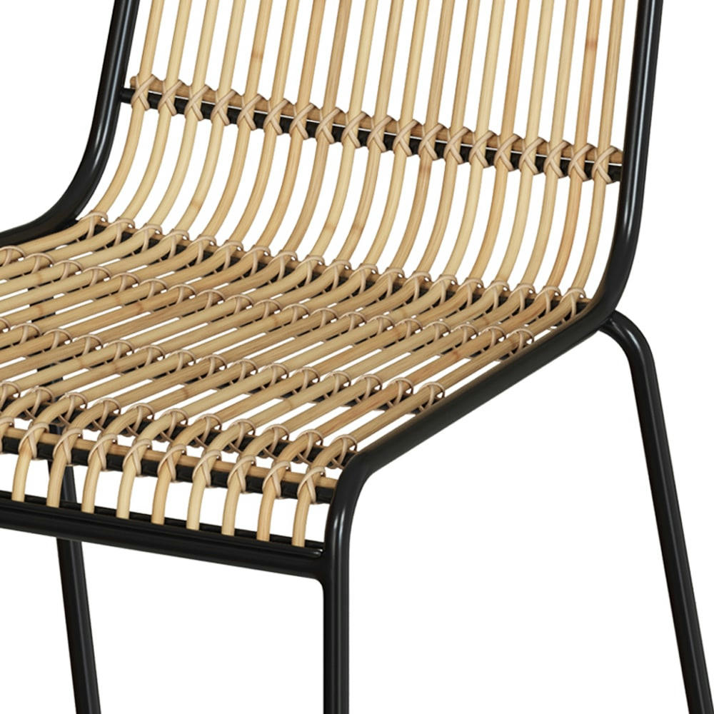 JOUVE - Chaise en rotin et structure en métal noir (lot de 2)