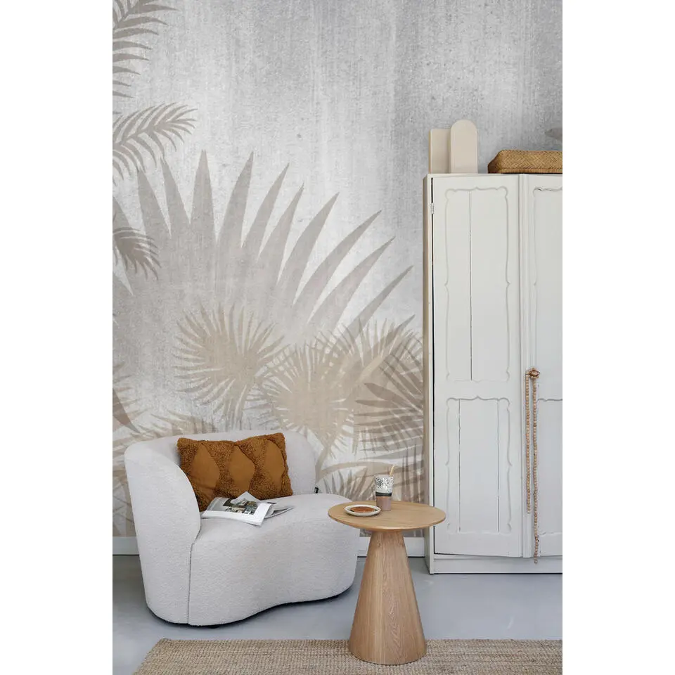 Sanders & Sanders fotobehang tropische planten grijs en beige - 360 x 254 cm