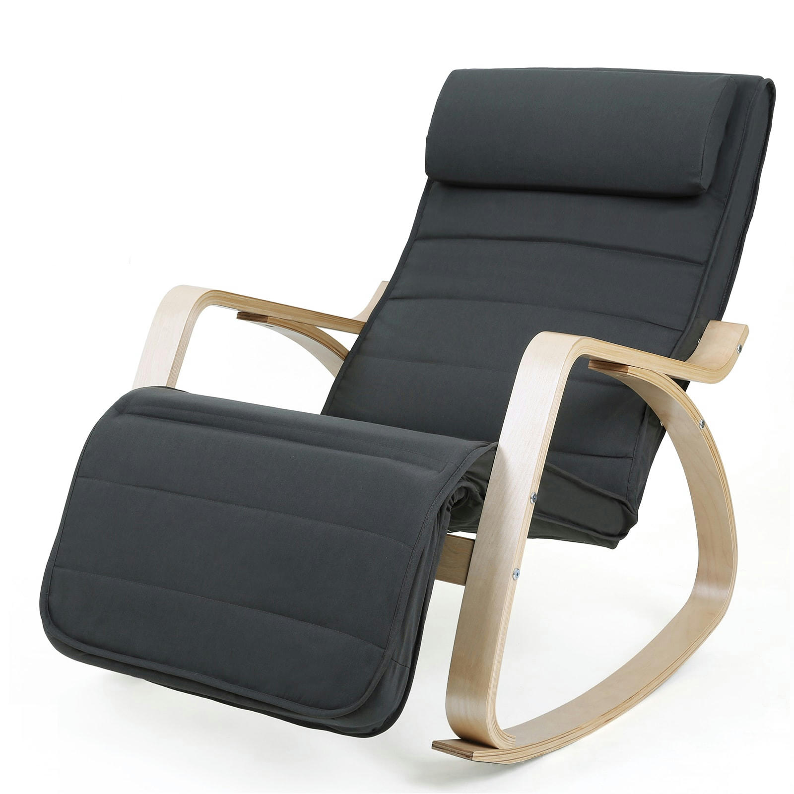 - Fauteuil à bascule moderne tissu bois gris foncé