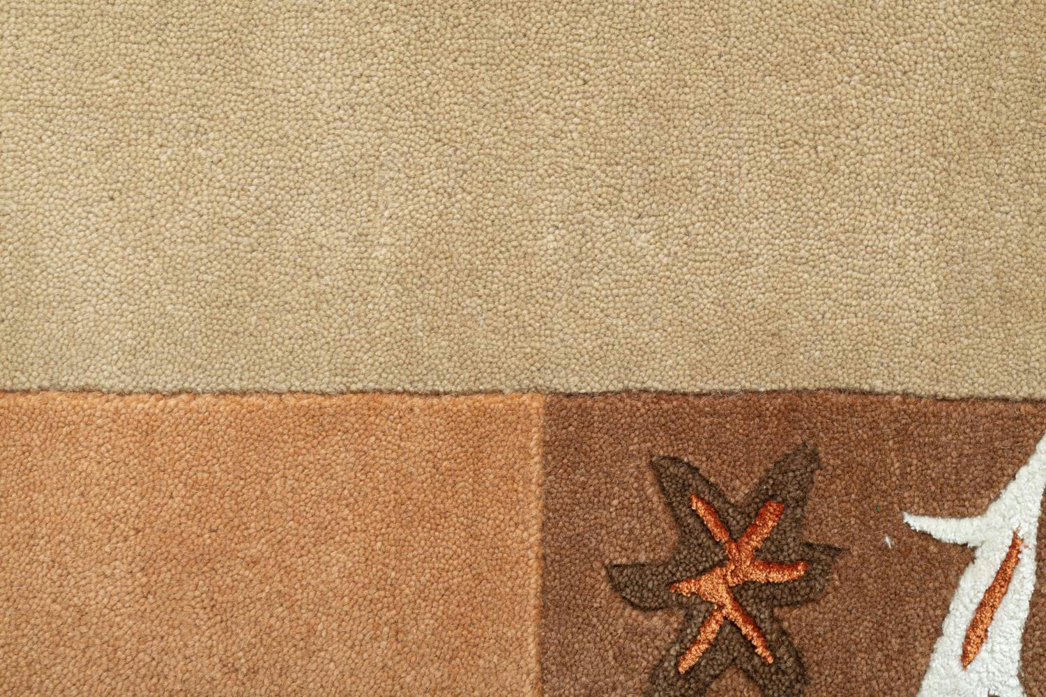ROYAL GANGES - Tapis gabbeh floral en laine naturelle Miel Diam 150 cm