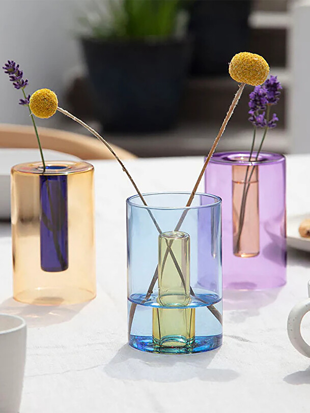 Petit vase reversible bleu/jaune - block... orange
