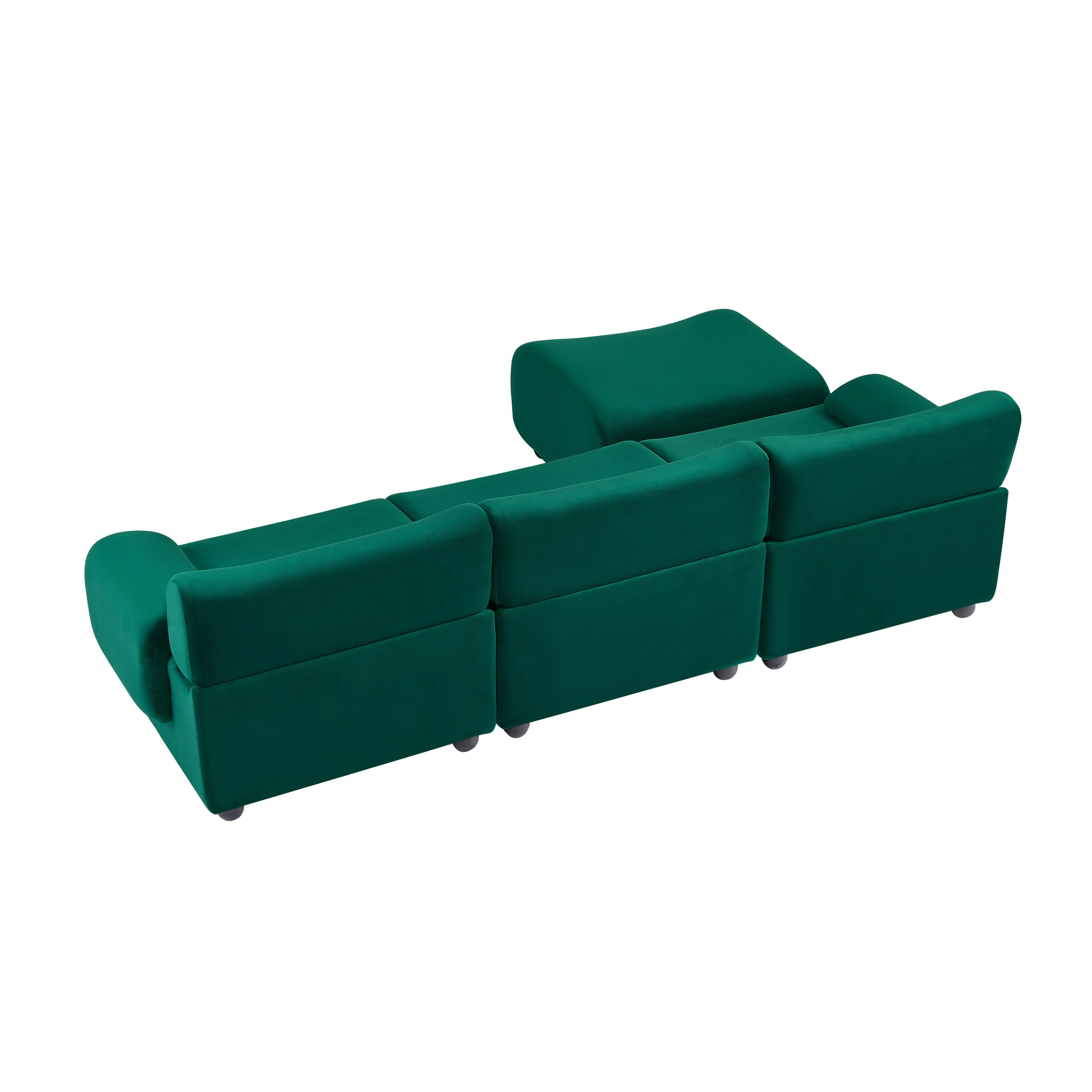 Green 105 Large 3 Seater Modular Sectional Sofa, with Movable Ottoman, Deep Seat Cloud Sofa, Solid Wood Frame