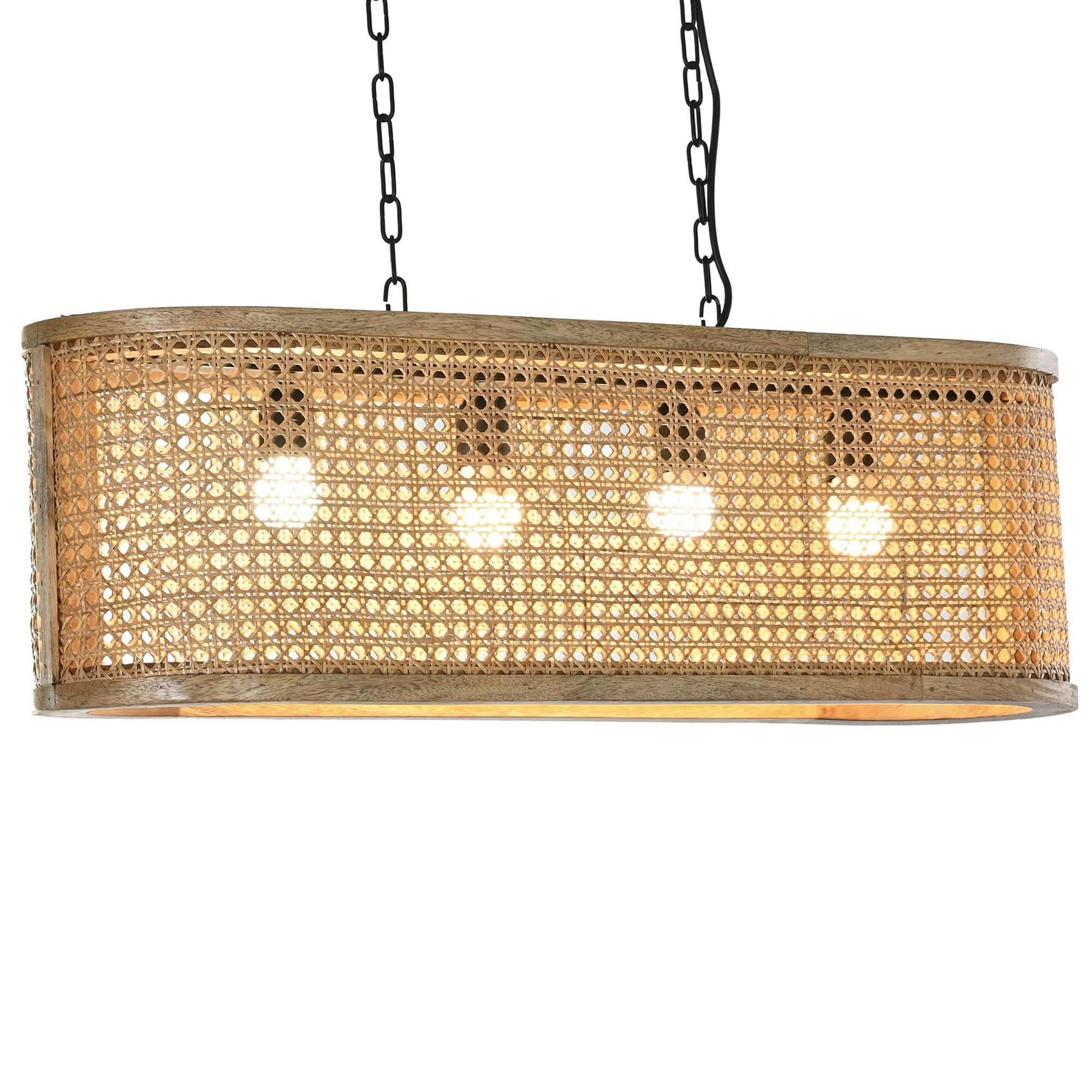 - Plafonnier en bois de mangue et cannage en rotin 80x24x28cm