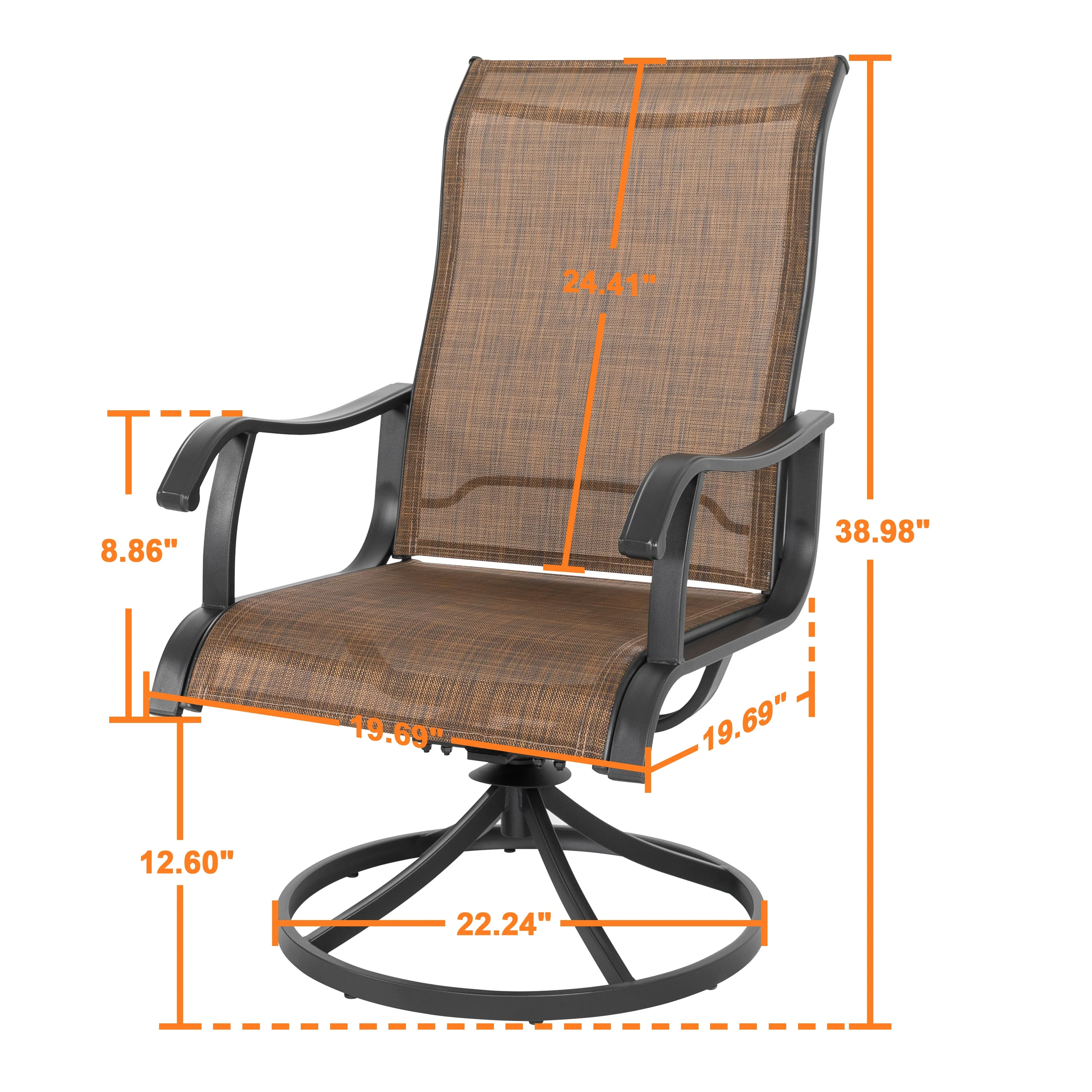 Patio 2-Piece Textilene Dining Chairs, Smooth 360-Degree Swivel, Brown