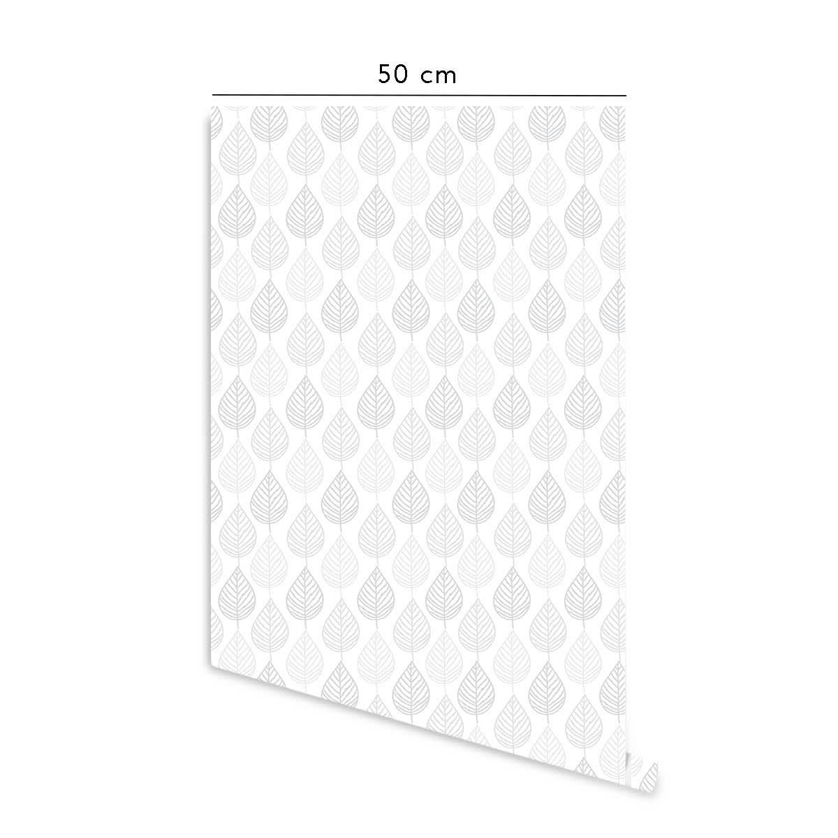 LEAVES - Papier peint vinyle adhésif feuilles gris cendré 50x300 cm