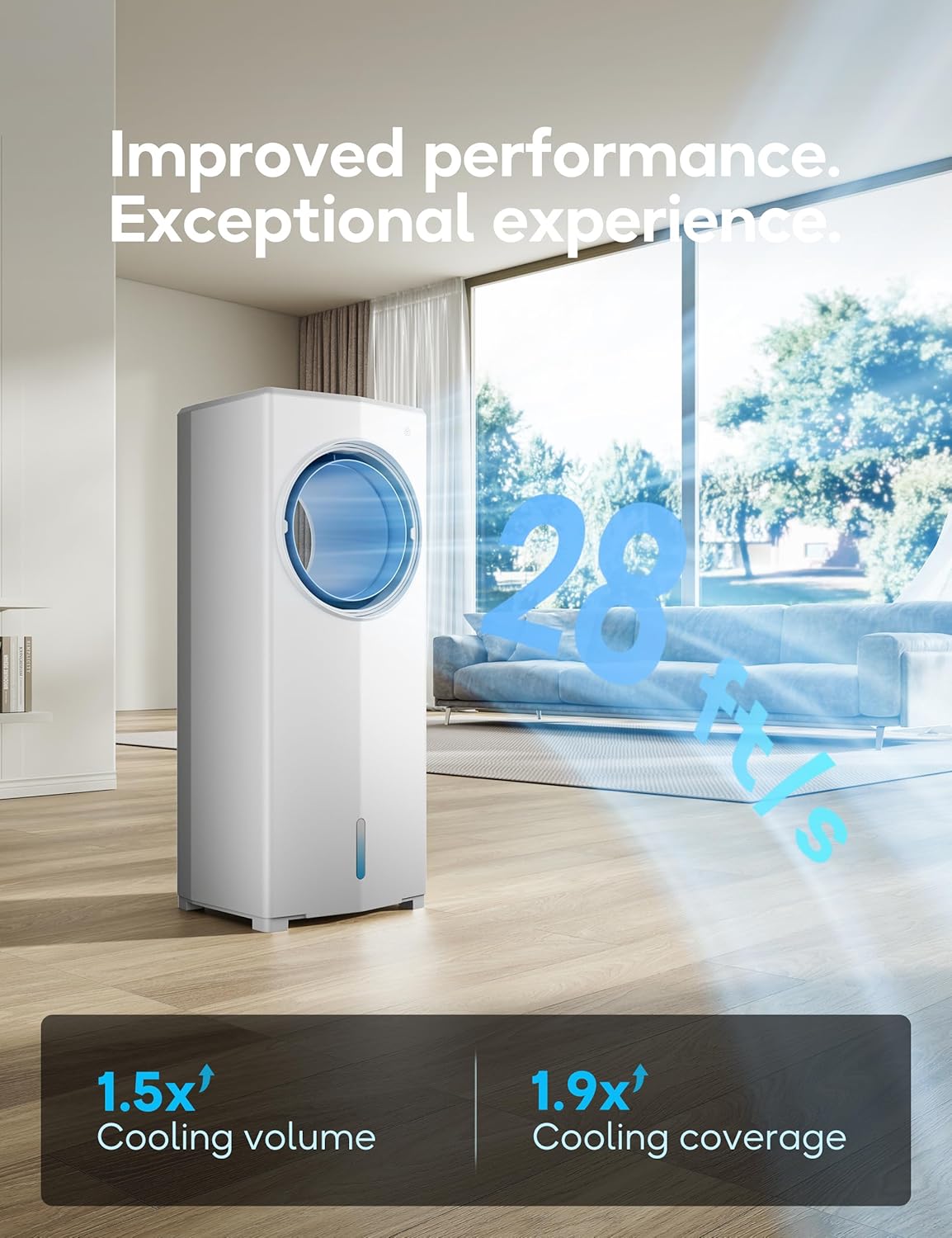 Windowless Portable Air Conditioner, 26.1 Small Evaporative Air Cooler for Room No Window, 3-Speed Settings, 4 Modes, 7H Timer, Remote Control, 4 Ice Packs, Quiet AC Unit for Bedroom, White