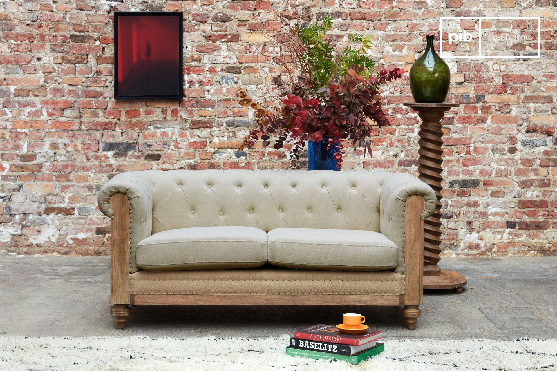 MONTAIGU - Canapé chesterfield 2 places en lin beige