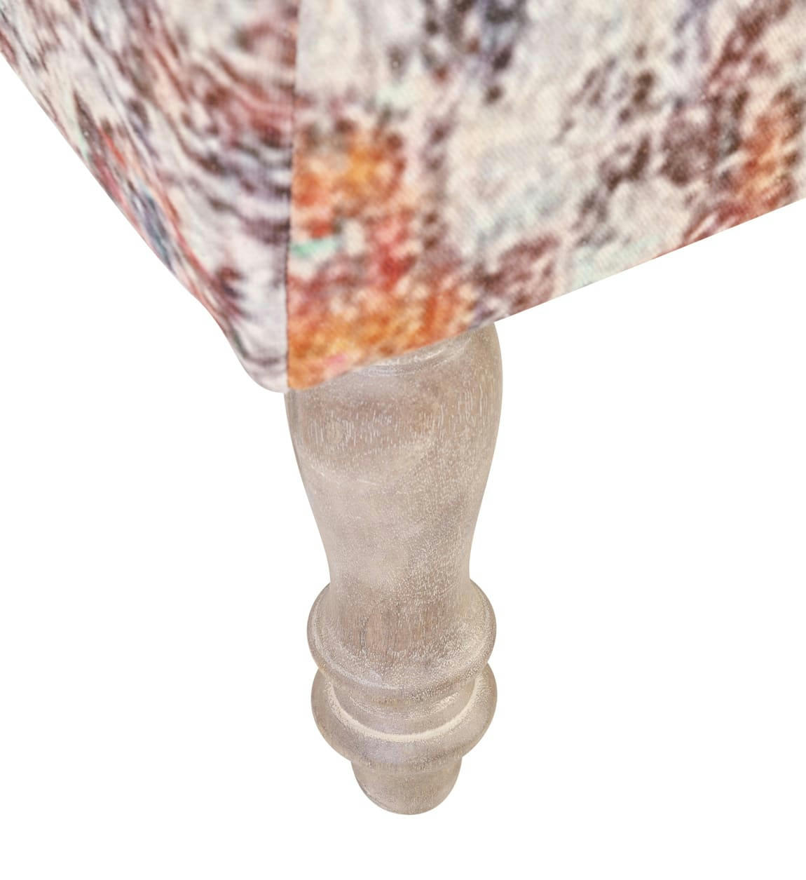 - Ottoman en bois beige et tissu multicolore