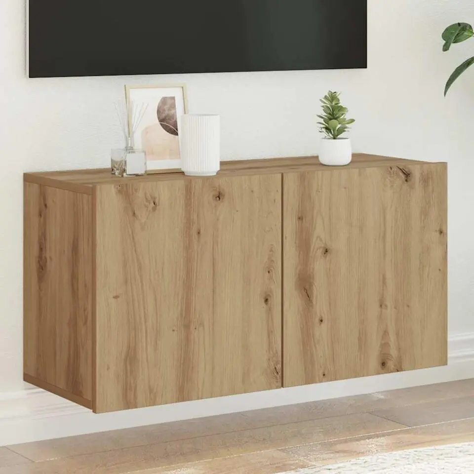 vidaXL - Zwevend TV-meubel met 2 deuren - Artisanaal eiken - 80x30x41 cm