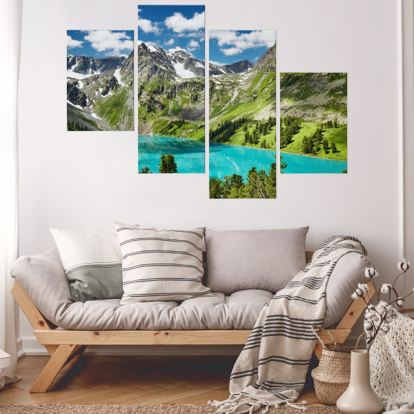 Obraz 4-Częściowy Górski KRAJOBRAZ Las 3D 80x50cm