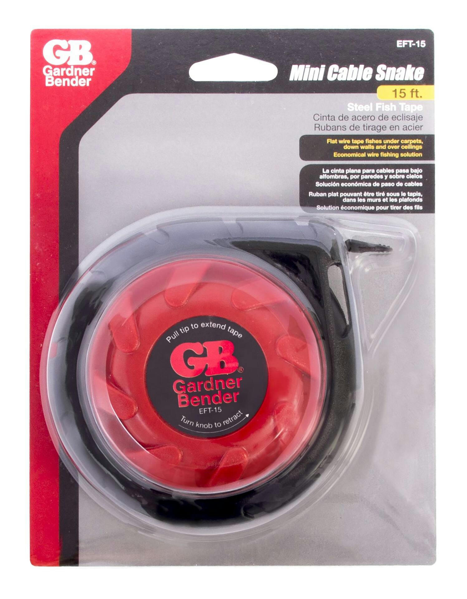 GARDNER BENDER EFT-15 Mini Cable Snake, Steel Fish Tape, 15-ft
