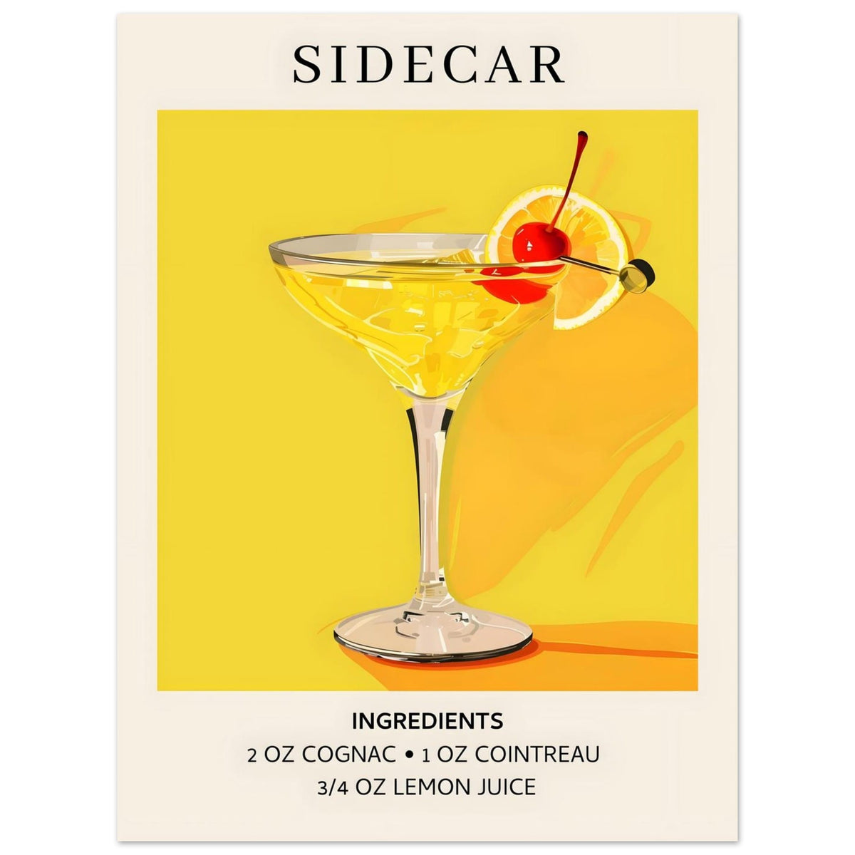 Artfulprints Poster Sidecar cocktail II - Ingrediënten  - 30x40 cm - Geel