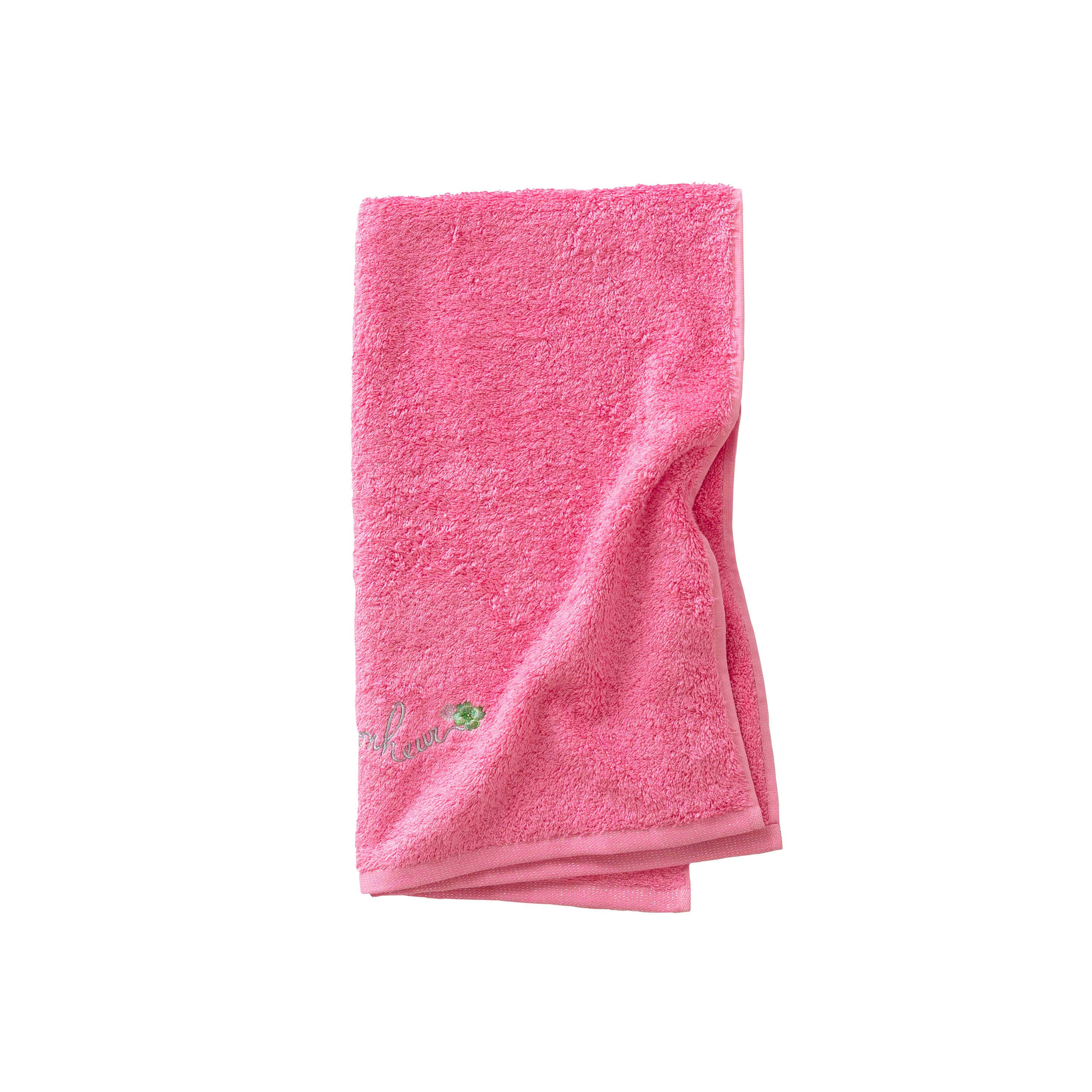 ELOGES - Drap de bain coton bouclette brodé rose 70x120