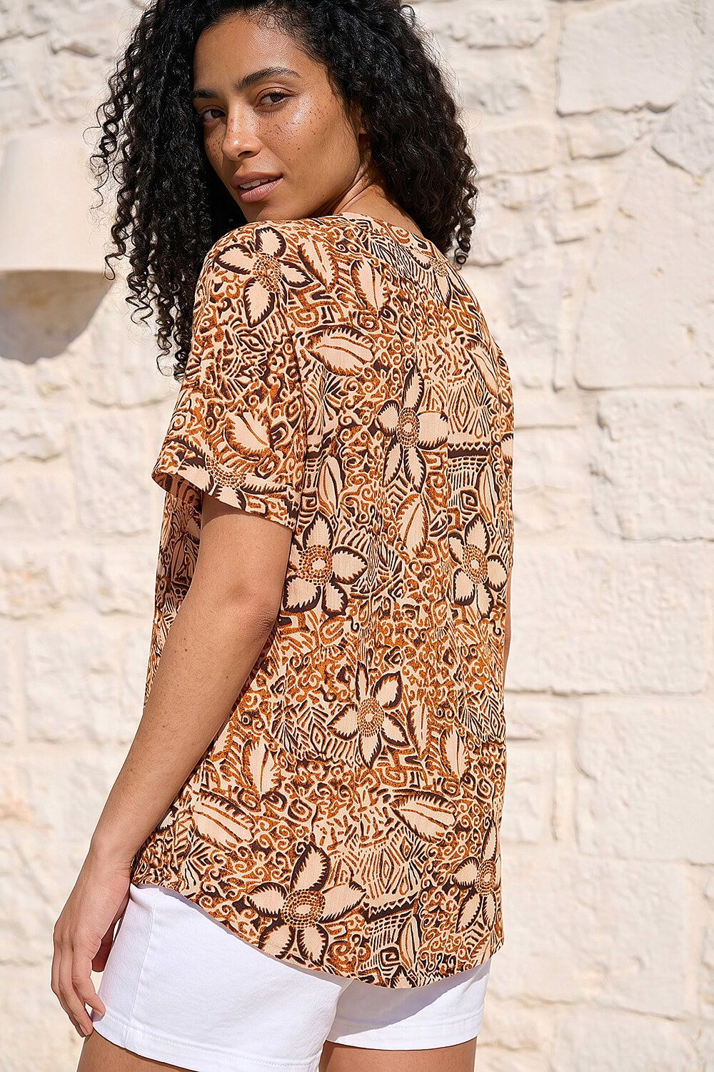 Roman Floral Abstract Print Tunic Top