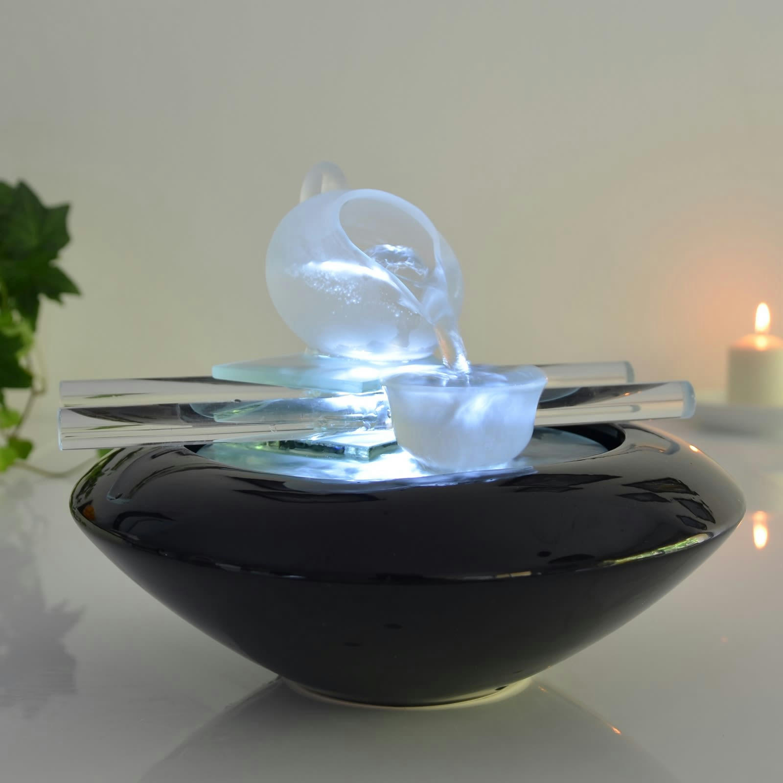 TEA TIME - Fontaine Zen Théière en verre et céramique blanc et noir - H20 cm