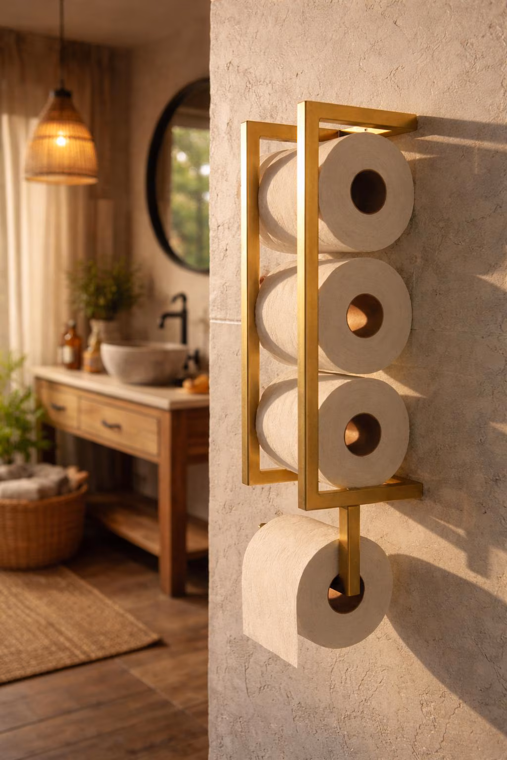 Modern Vertical Toilet Paper Holder – Metal Wall Mount Bathroom Storage