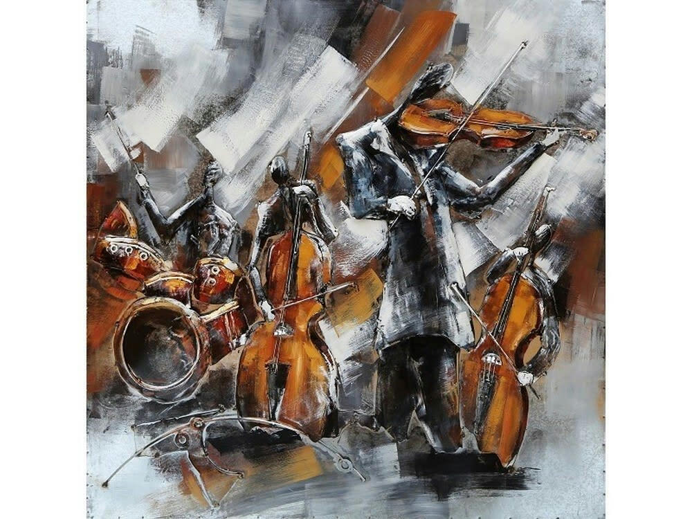 MÉTAL BRASS - Tableau relief en métal jazz 100x100