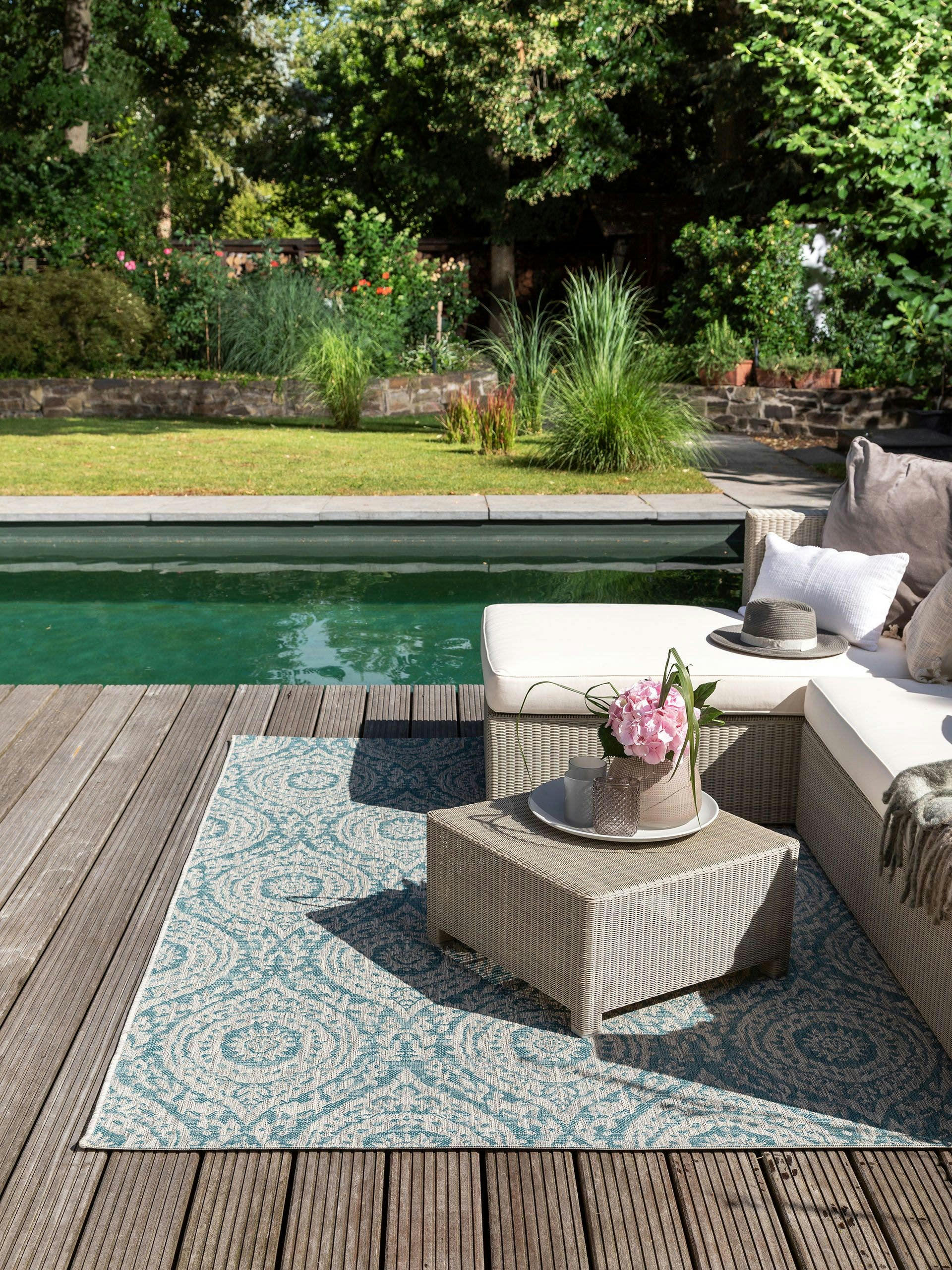 CLEO - Tapis d'extérieur & intérieur beige/turquoise 240x340