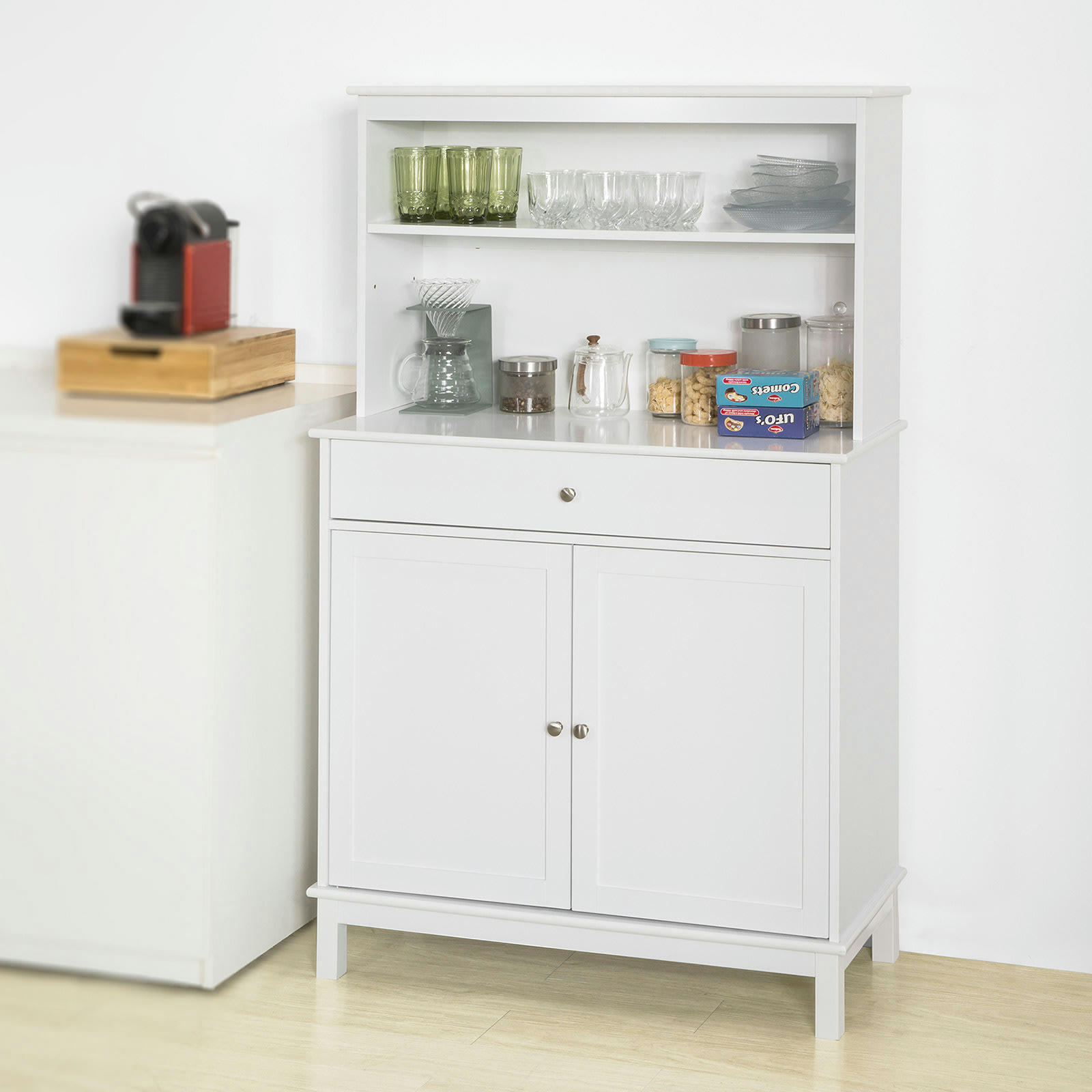- Buffet Commode effet bois blanc avec 2 portes