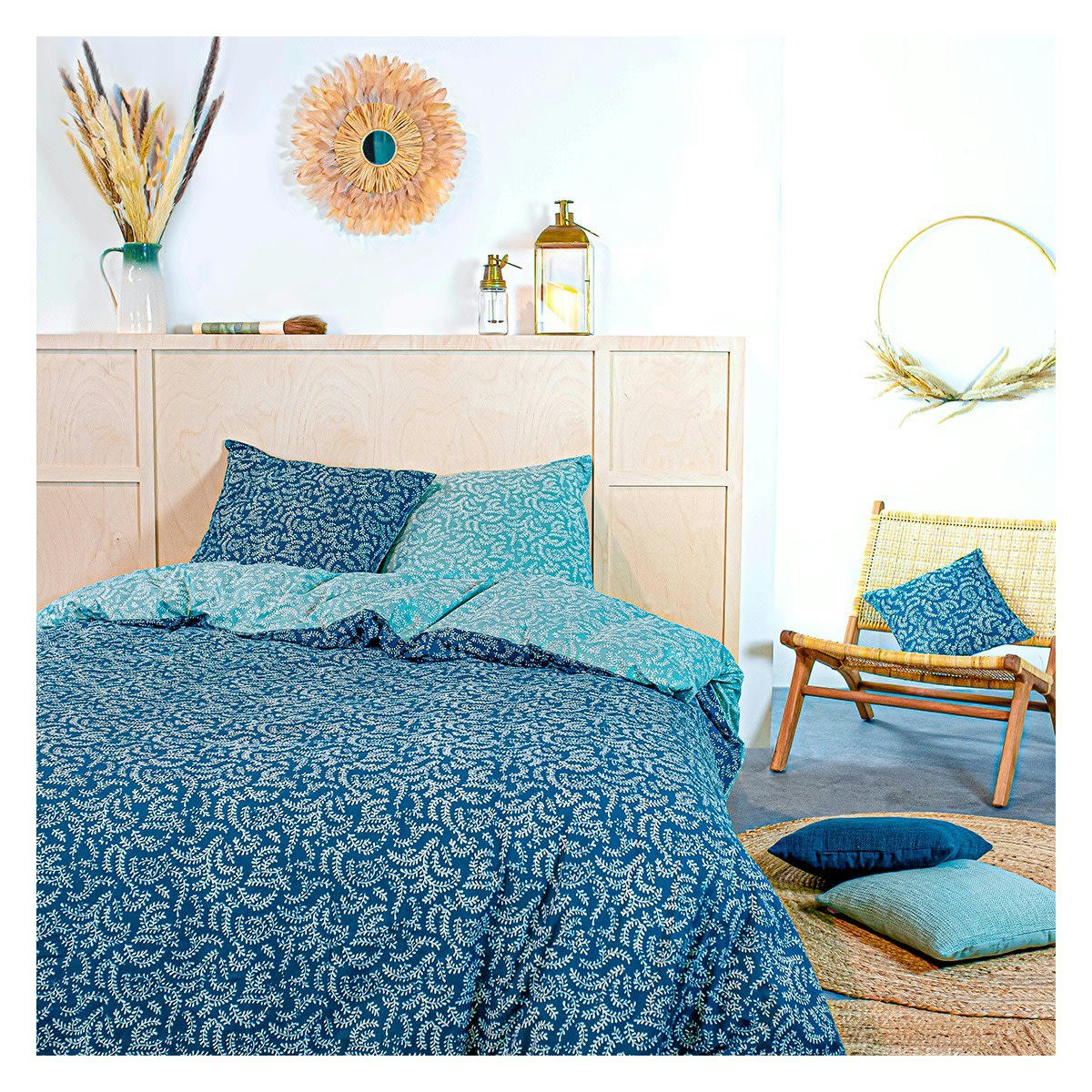 KERALA - Parure de lit 2 personnes imprimé bohème en Coton Vert 220x240 cm