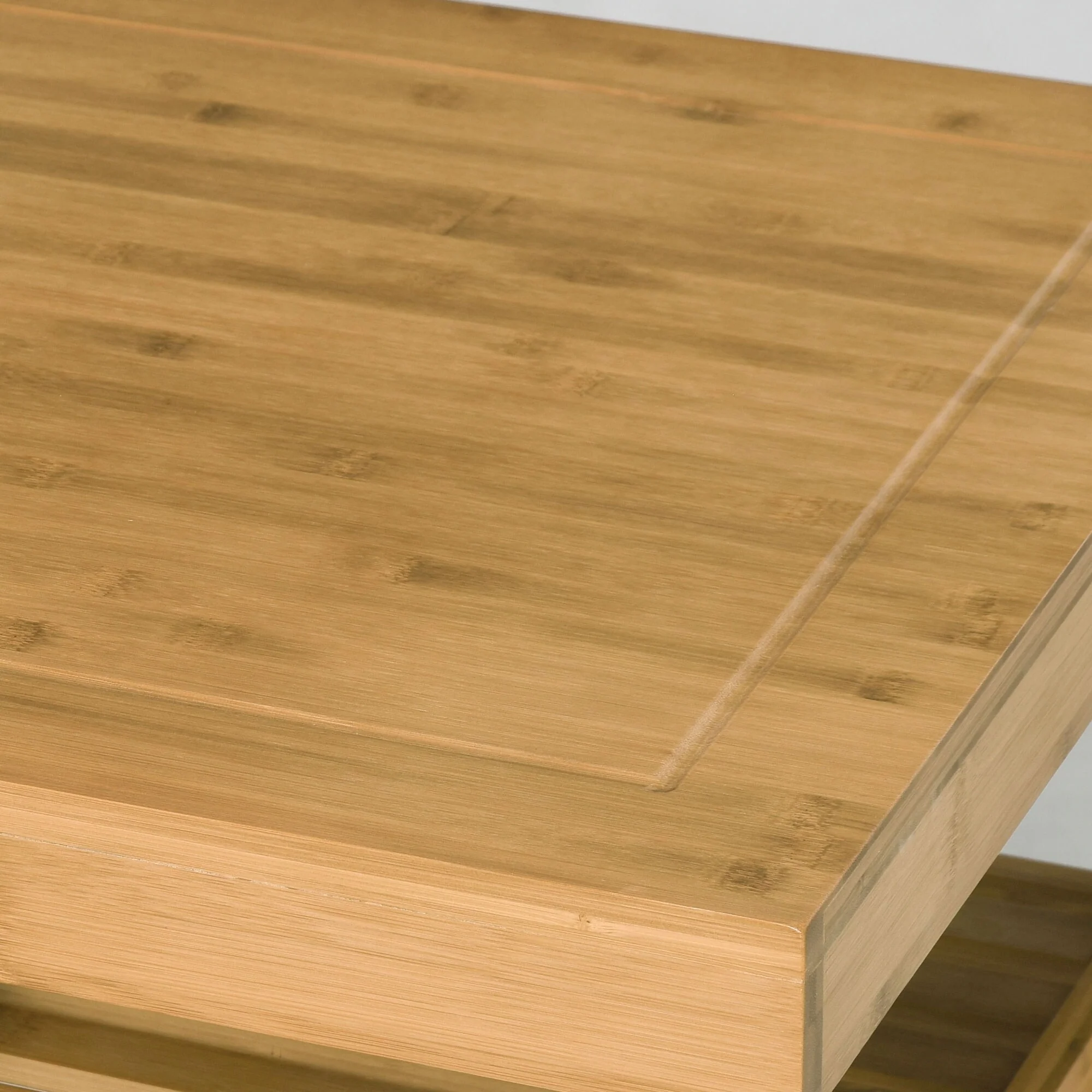 Bamboo Kitchen Island Cart on Wheels, Utility Trolley Cart with 2 Storage Drawers and Open Shelves