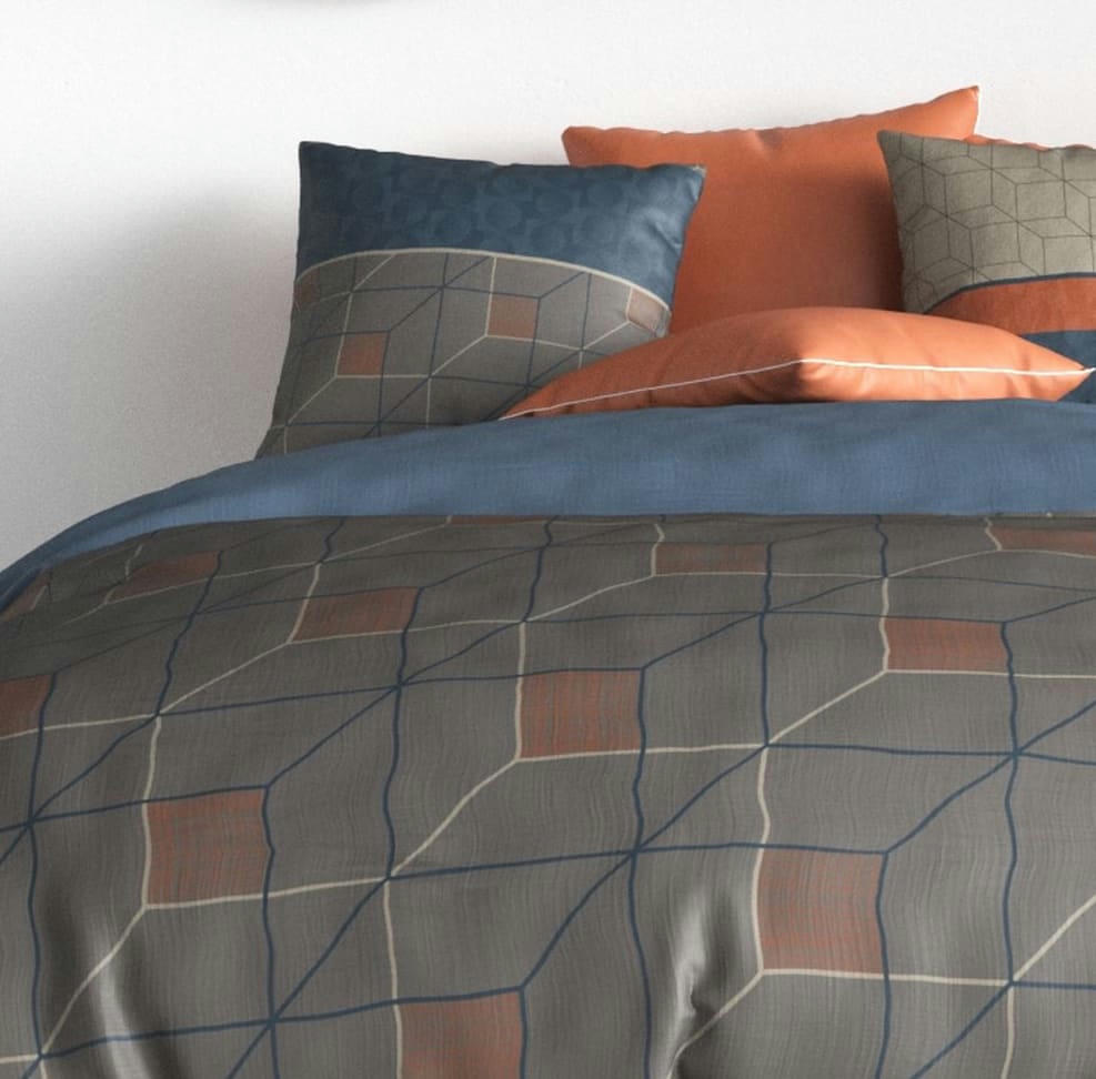 THALES - Parure housse de couette coton bleu 240x260 cm