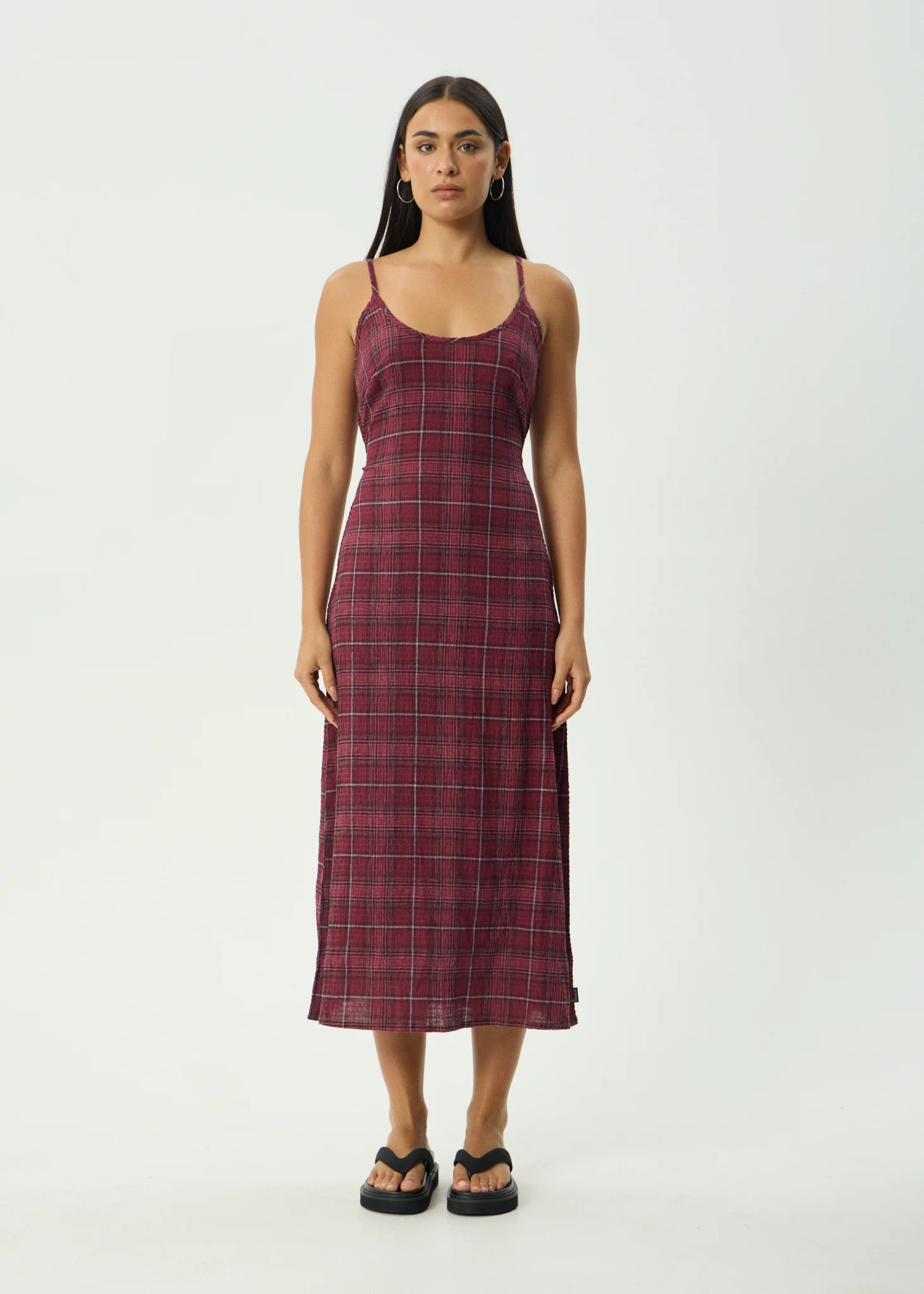 AFENDS Womens Rumi - Seersucker Midi Dress - Port Check