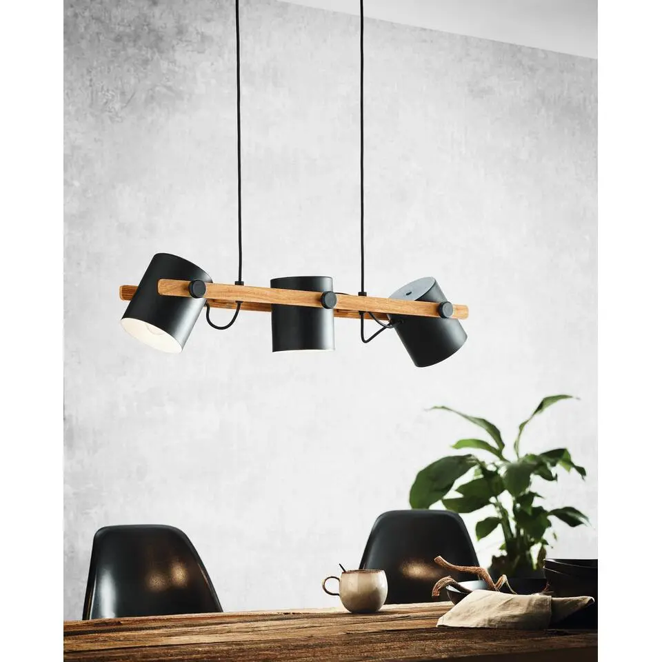 EGLOHornwoodHanglamp-E27-78cm-Zwart/Cr&egrave;me/Bruin