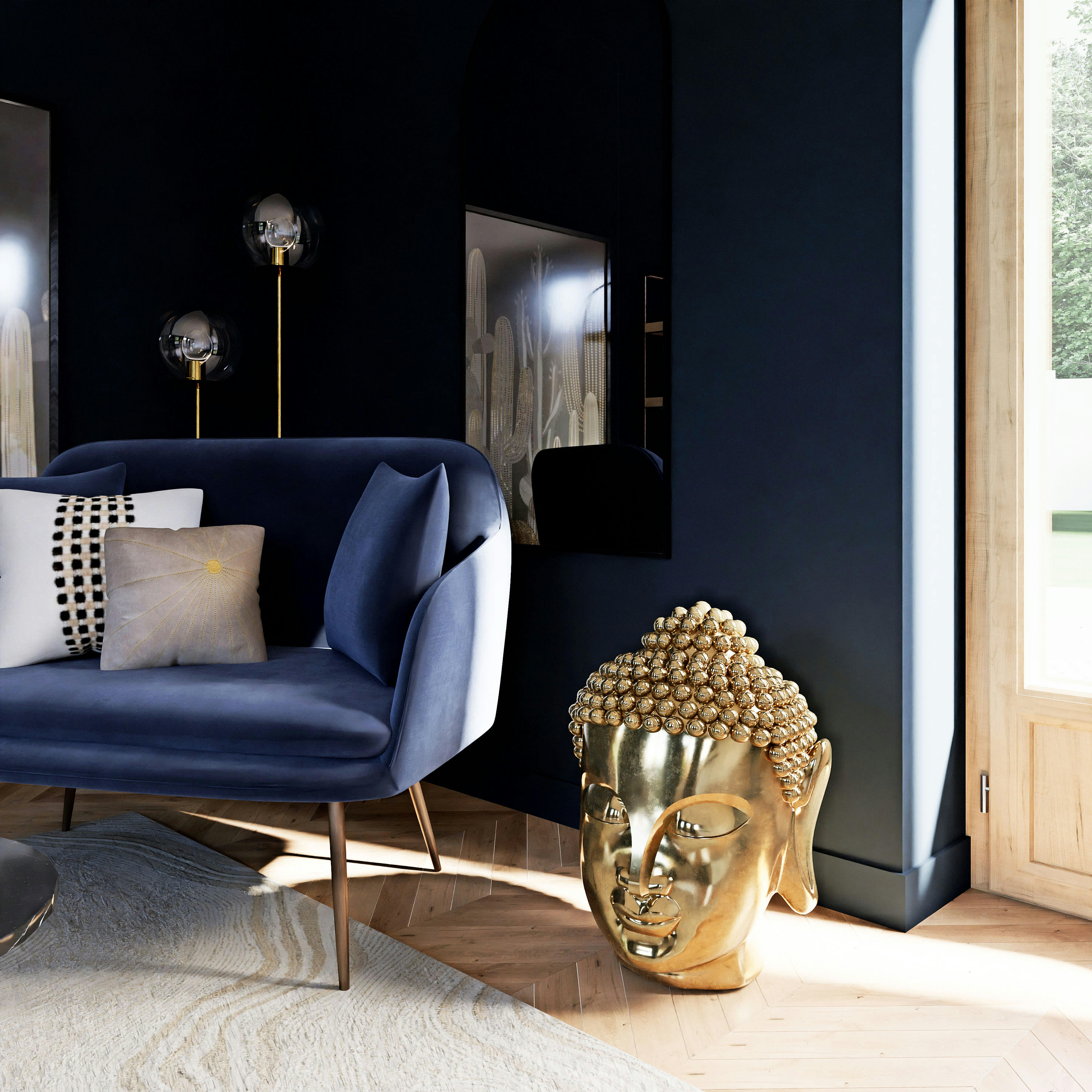 INDIA - Statue bouddha en polyrésine dorée H60