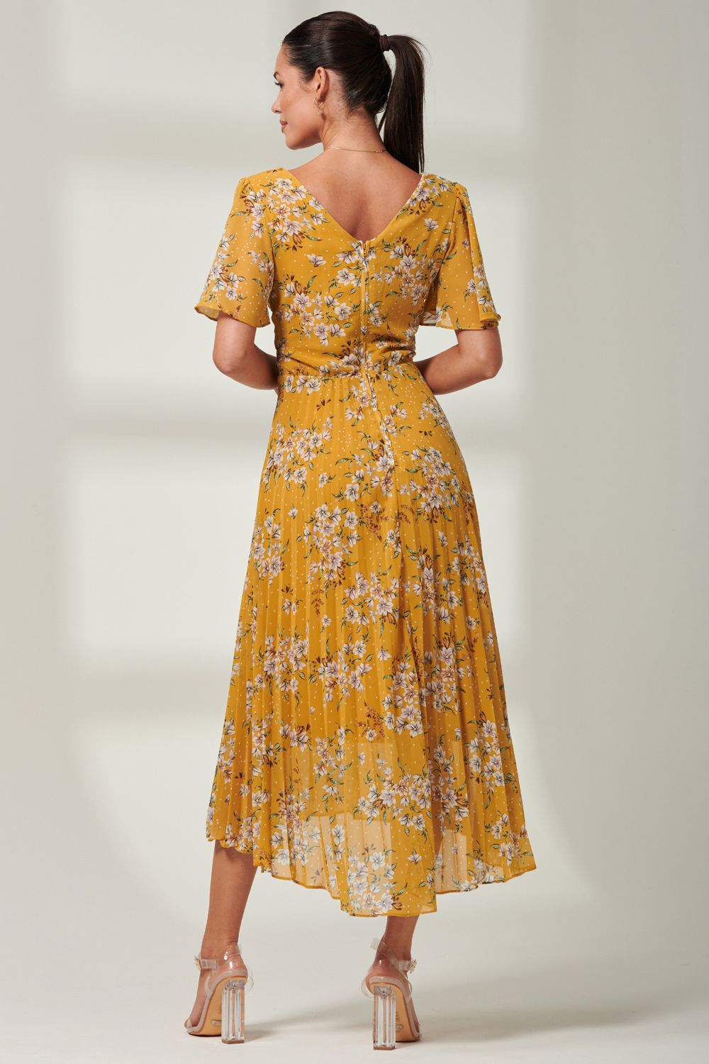 Jolie Moi Olenna Angel Sleeve Pleated Chiffon Maxi