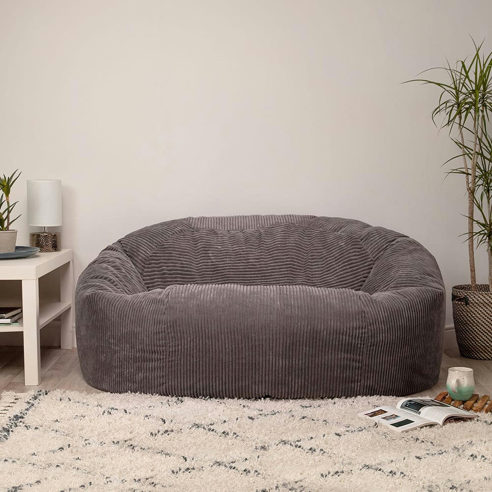 - Pouf géant canapé velours côtelé gris anthracite