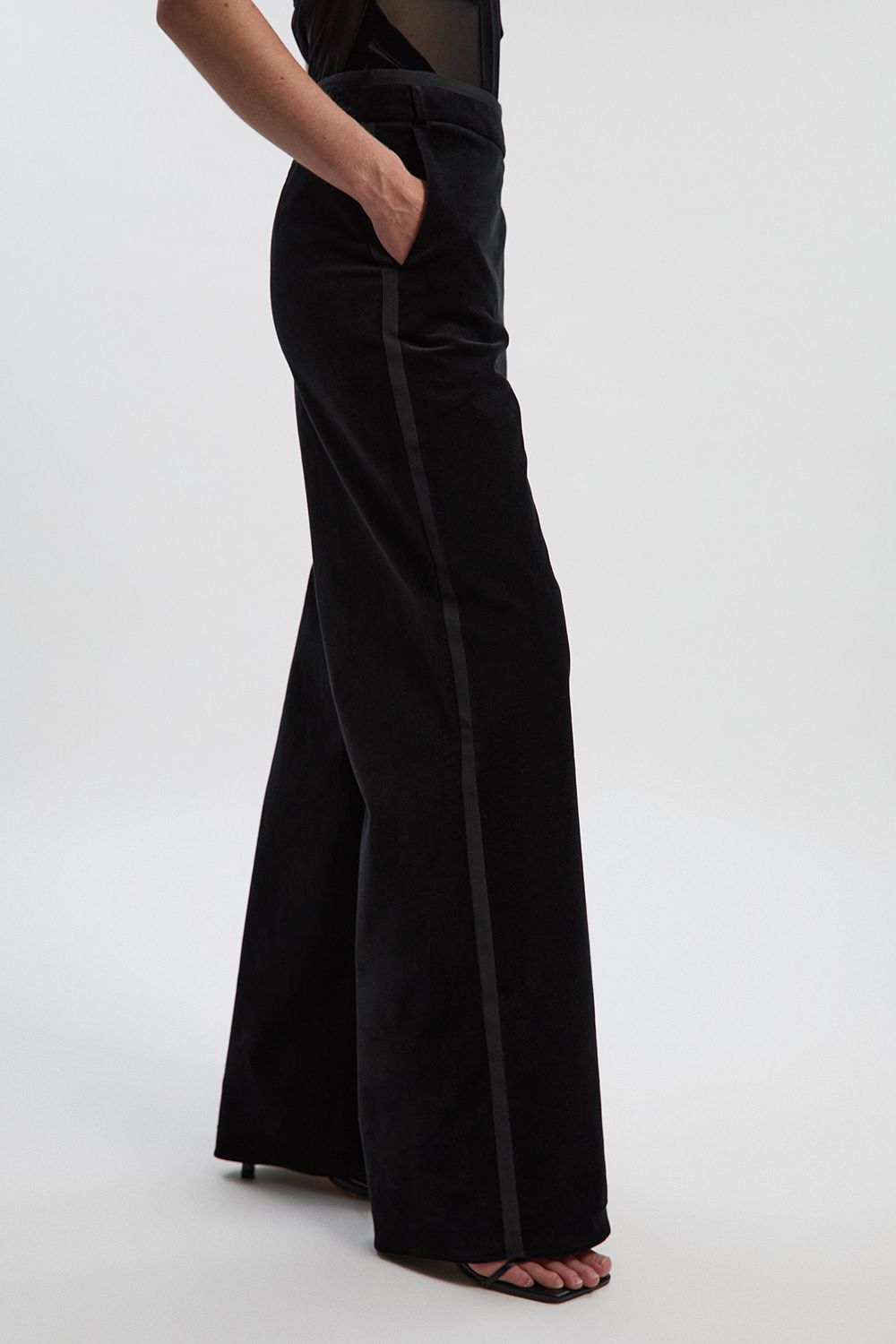 KarenMillen Velvet Groisgrain Tailored Wide Leg Trouser