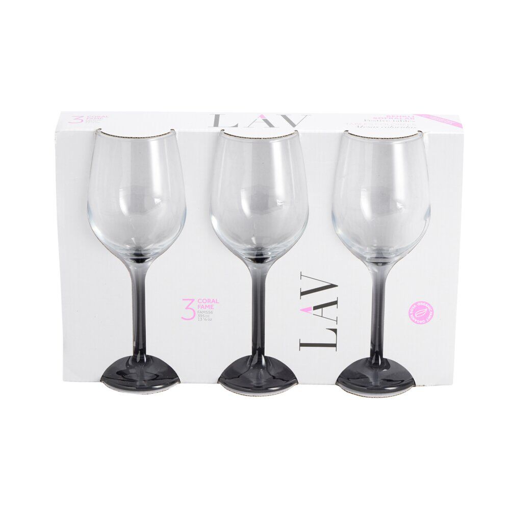 Verre à vin x3 avec pied gris fumé 39,5cl
