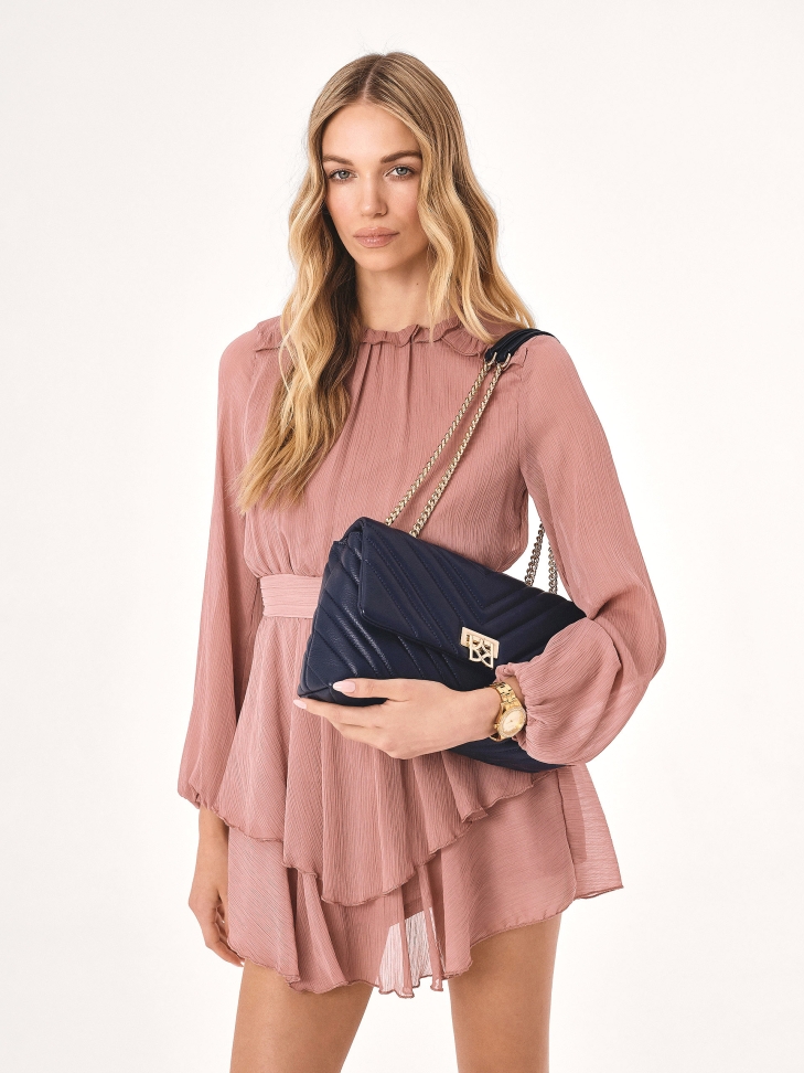 Navy blue quilted chain handbag