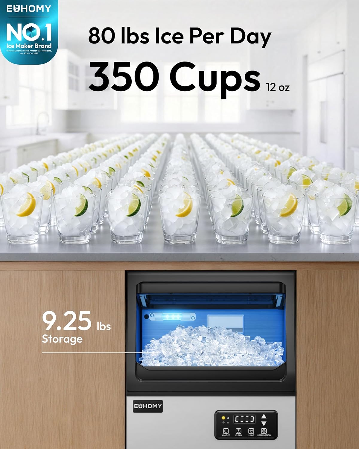EUHOMY Commercial Nugget Ice Maker Machine, 80lbs/24H, Stainless Steel Under Counter Pebble Ice Maker with Water Filter, 9.25lbs Storage Bin, Soft Sonic Ice Machine for Home/Bar/Cafe/Restaurant