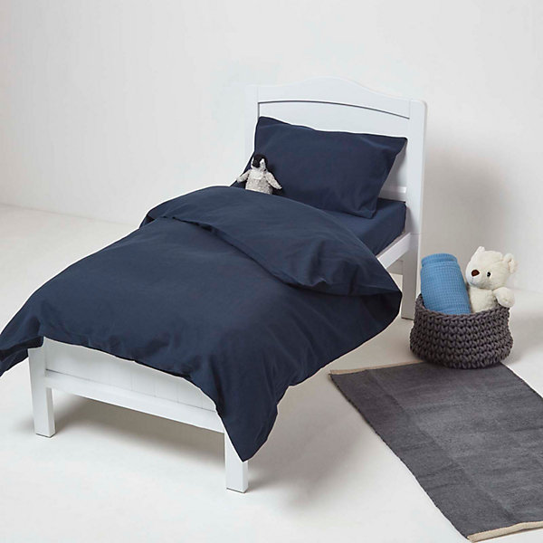 Lot de 2 draps housse lit bébé en lin lavé bleu marine, 60 x 120 cm - HOMESCAPES