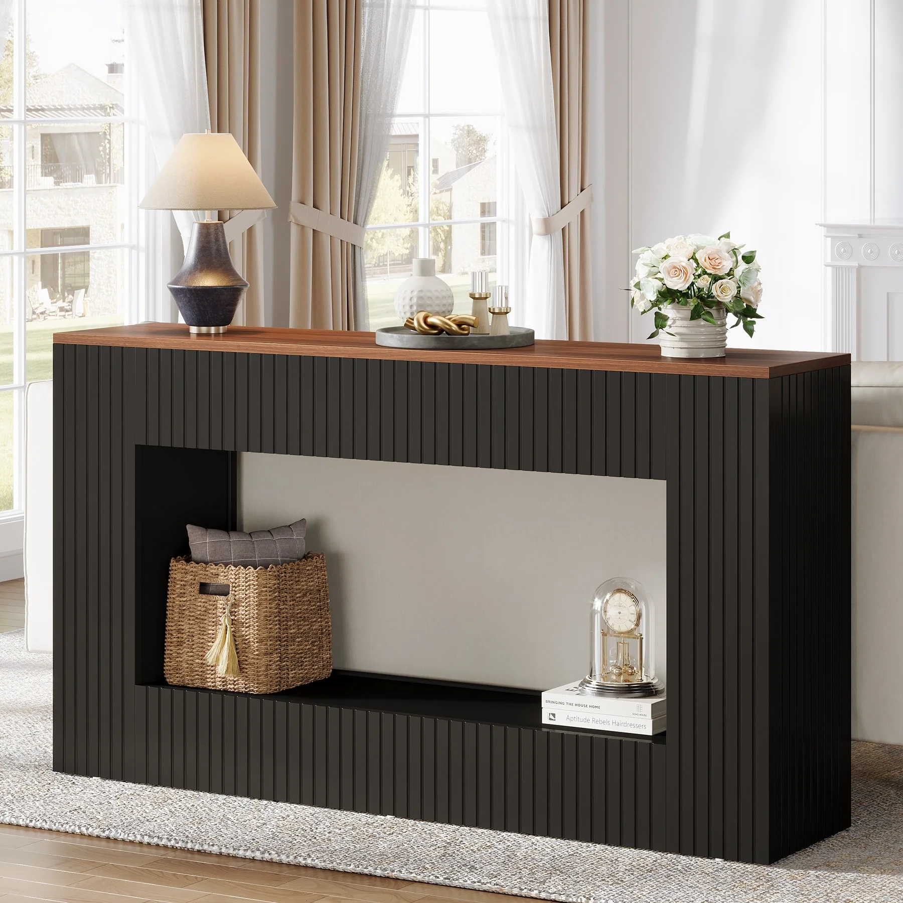 2 Tier Modern Console Table, 55'' Entryway Table with Storage