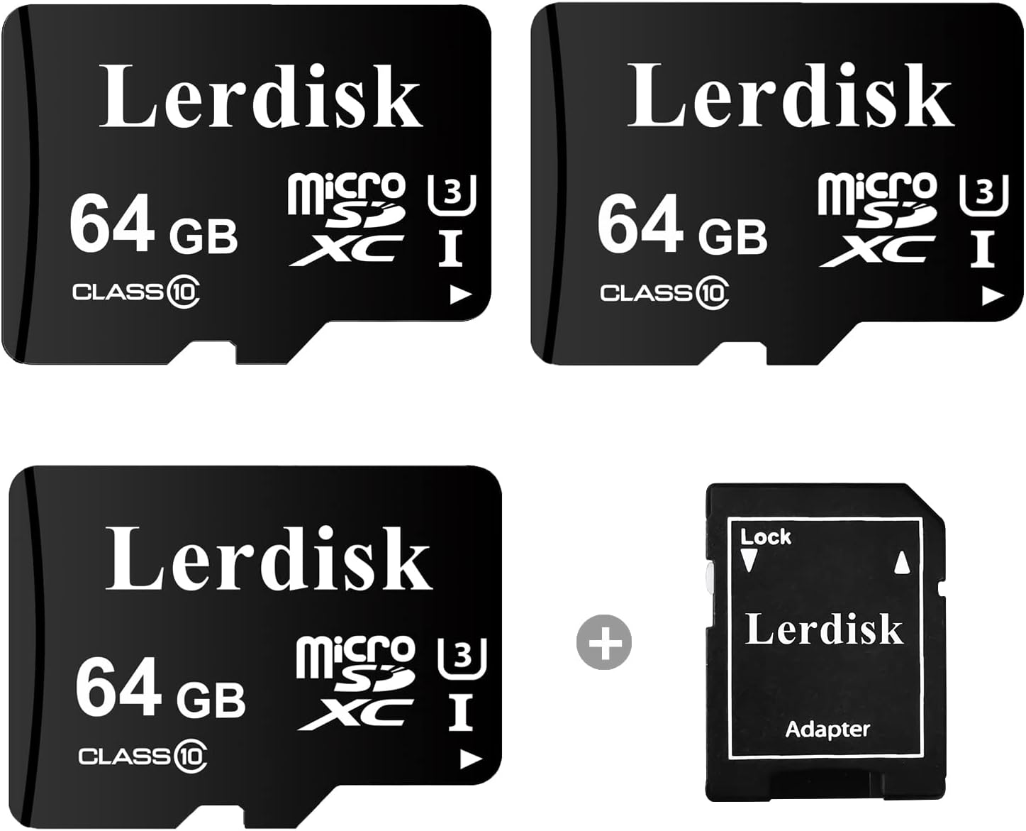 Factory Wholesale 64GB Micro SD Card 3-Pack, U3 A1 V30 Class 10, 80+MB/s Read for 4K Camera,Game Console, Drone,CCTV -with SD Adapter(3x64GB)