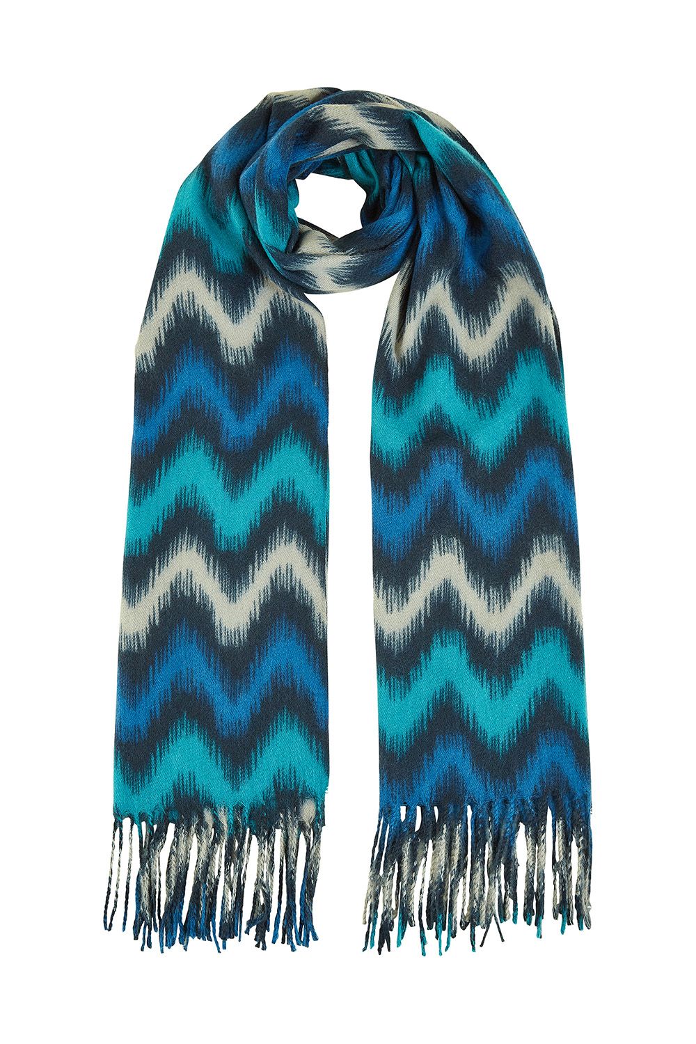 Yumi Blue Zig Zag Printed Scarf