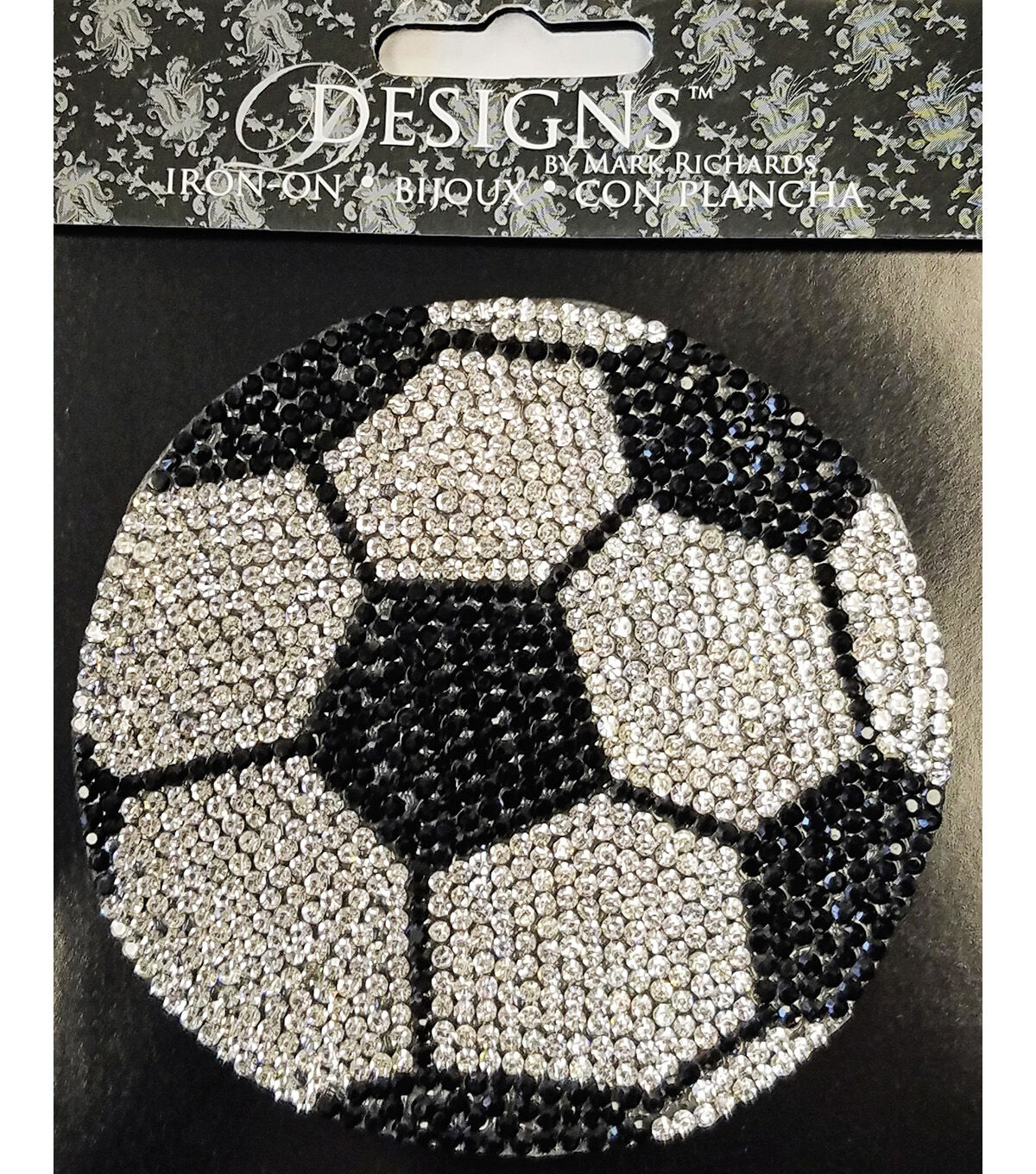Mark Richards 4 Black & Clear Rhinestone Soccer Iron On Patch