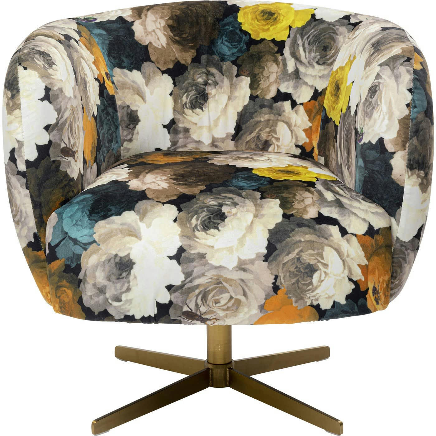 PIVOINES - Fauteuil pivotant imprimé fleurs jaunes et acier