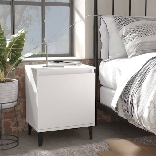 NNEVL Bed Cabinets with Metal Legs 2 pcs White 40x30x50 cm