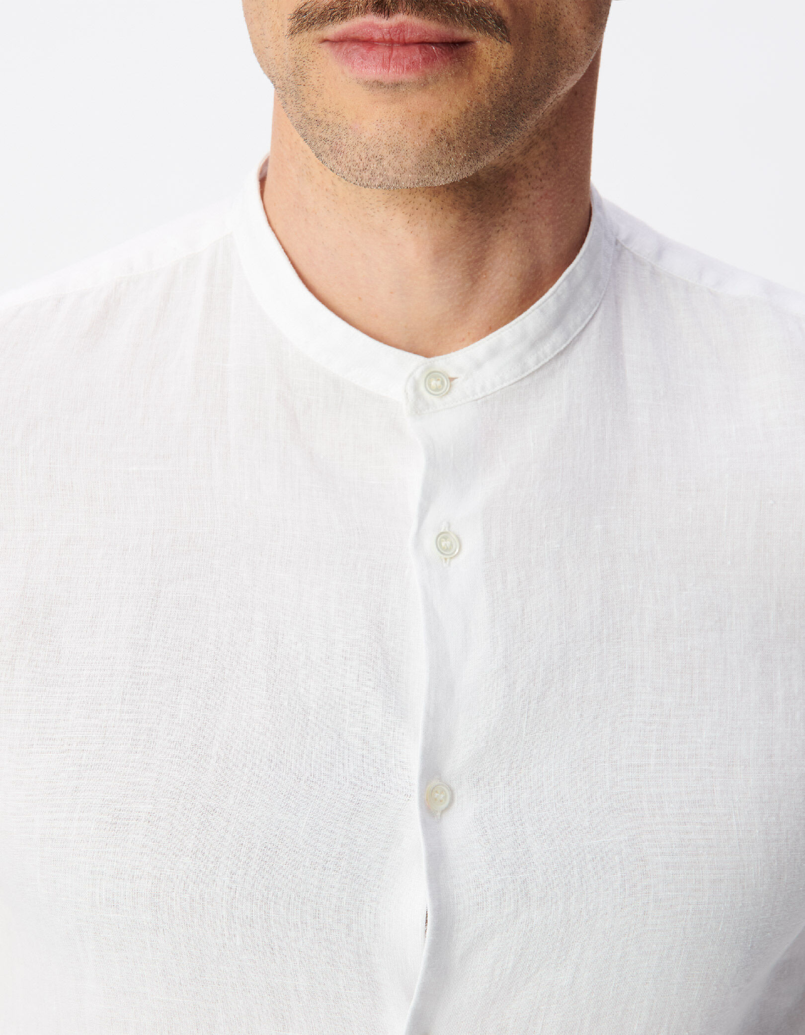 Chemise regular blanche 100% lin col Mao Homme